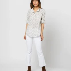 Frill Shirt In Ivory/Lavender Emma Victoria Liberty Fabric