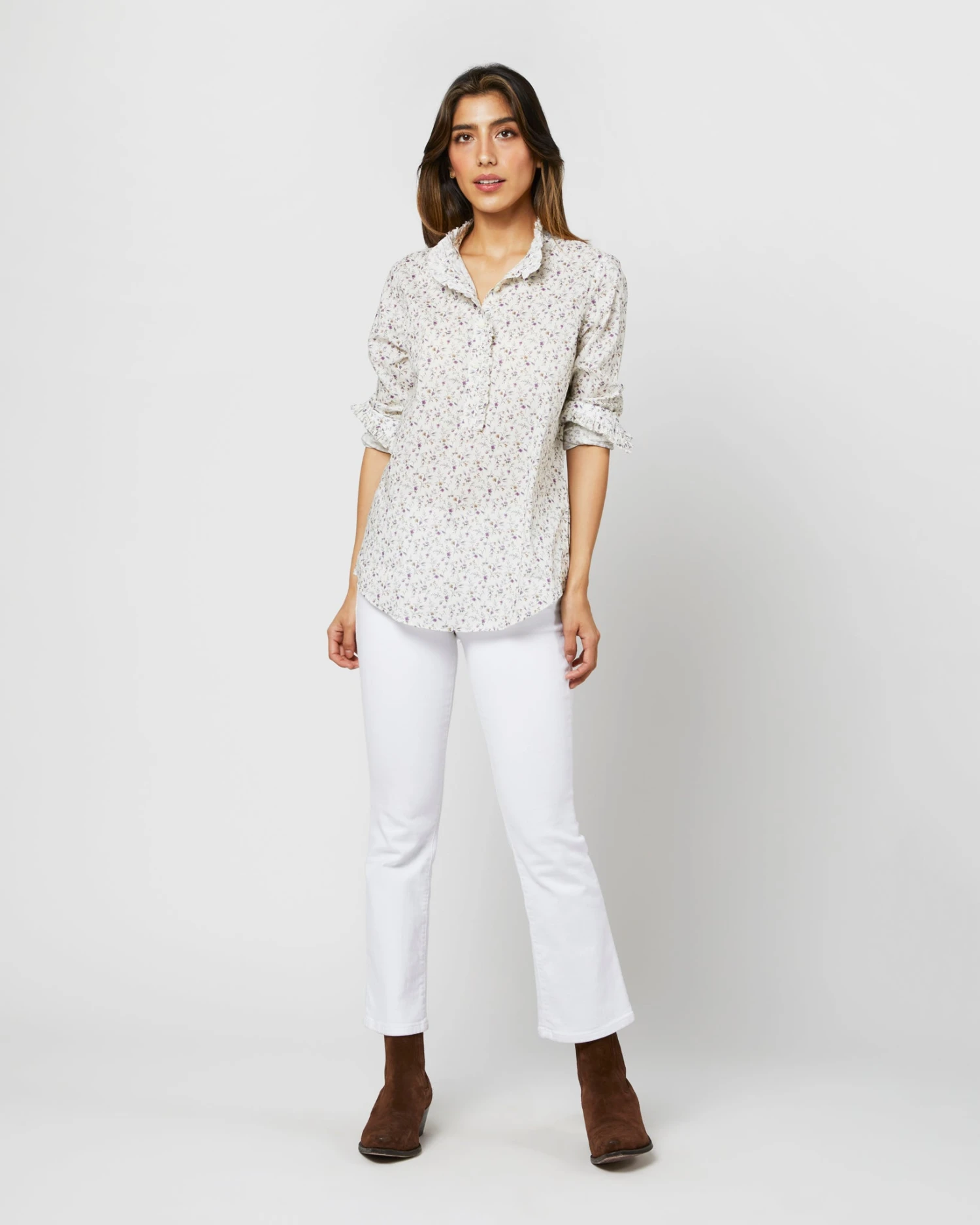 Frill Shirt In Ivory/Lavender Emma Victoria Liberty Fabric