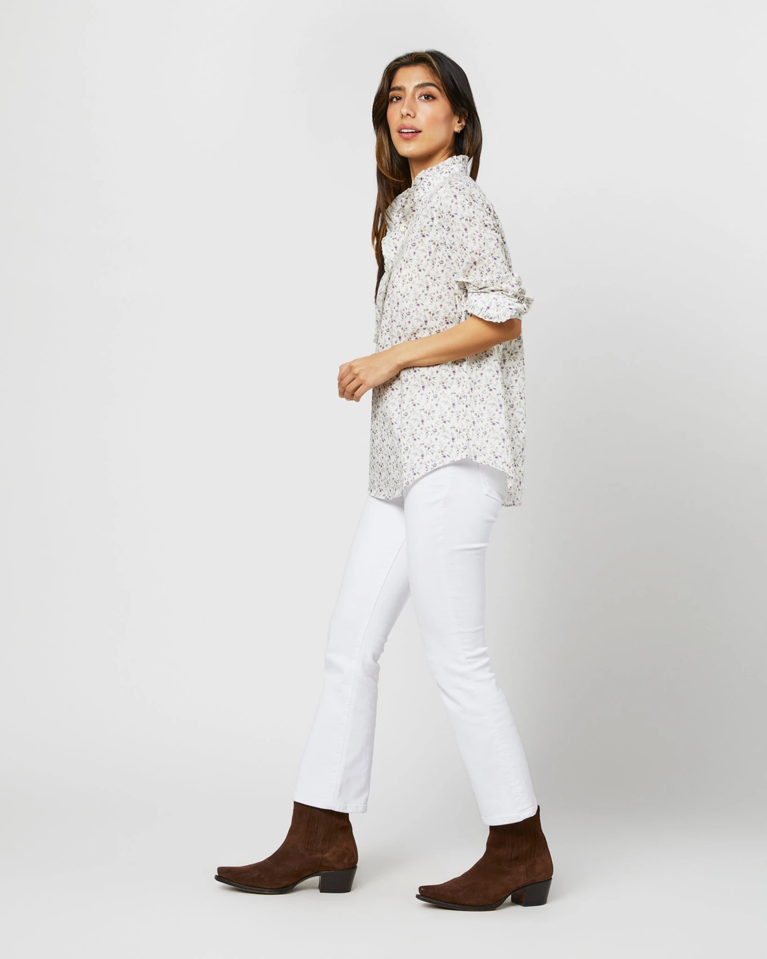 Frill Shirt In Ivory/Lavender Emma Victoria Liberty Fabric - Image 3