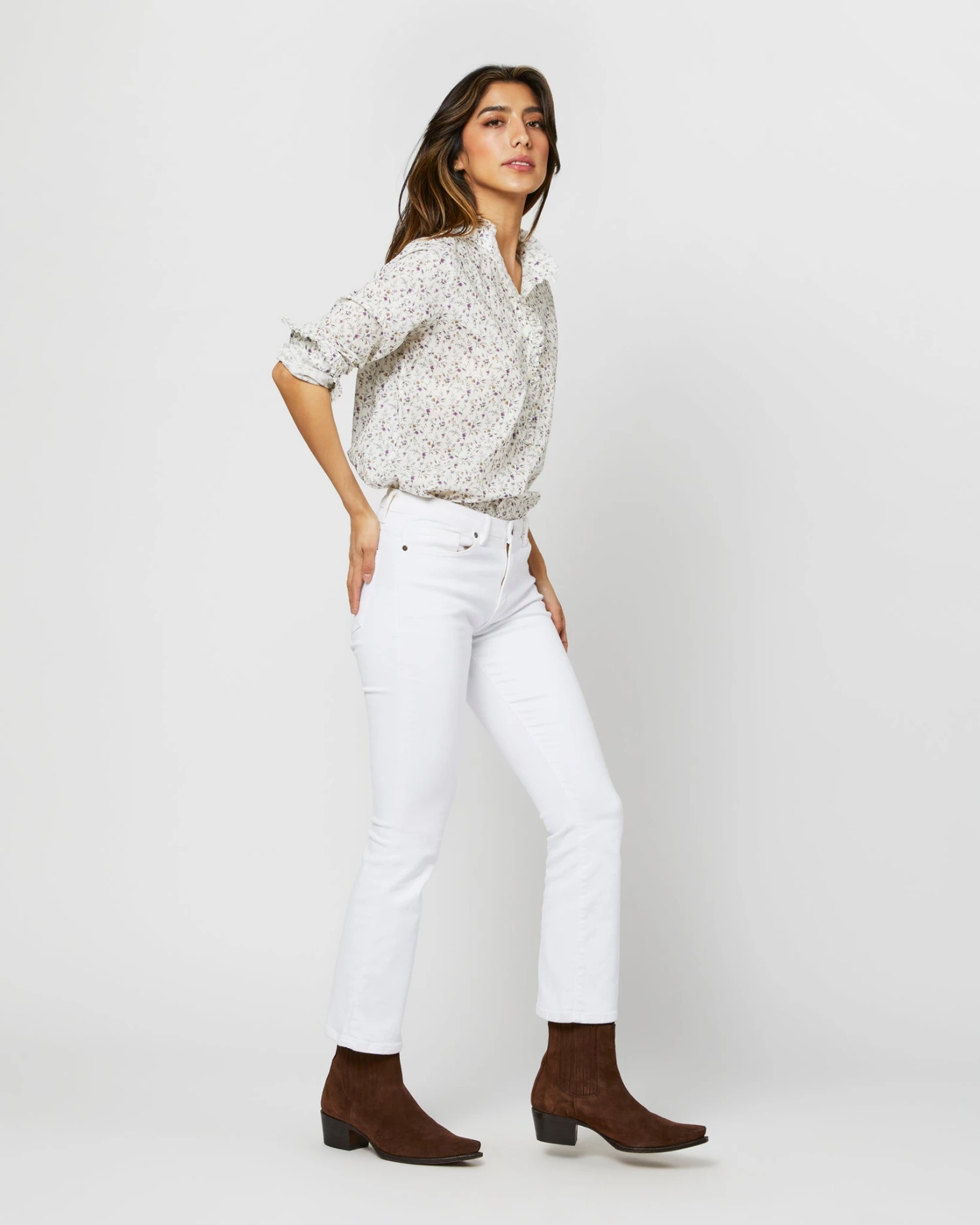 Frill Shirt In Ivory/Lavender Emma Victoria Liberty Fabric - Image 5