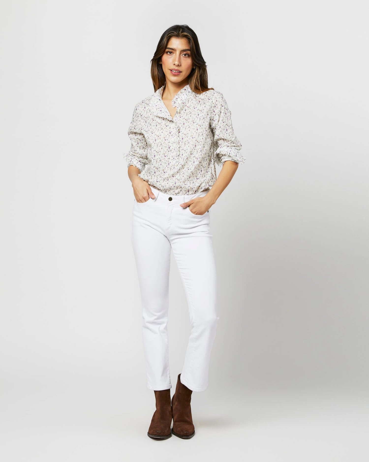 Frill Shirt In Ivory/Lavender Emma Victoria Liberty Fabric - Image 6