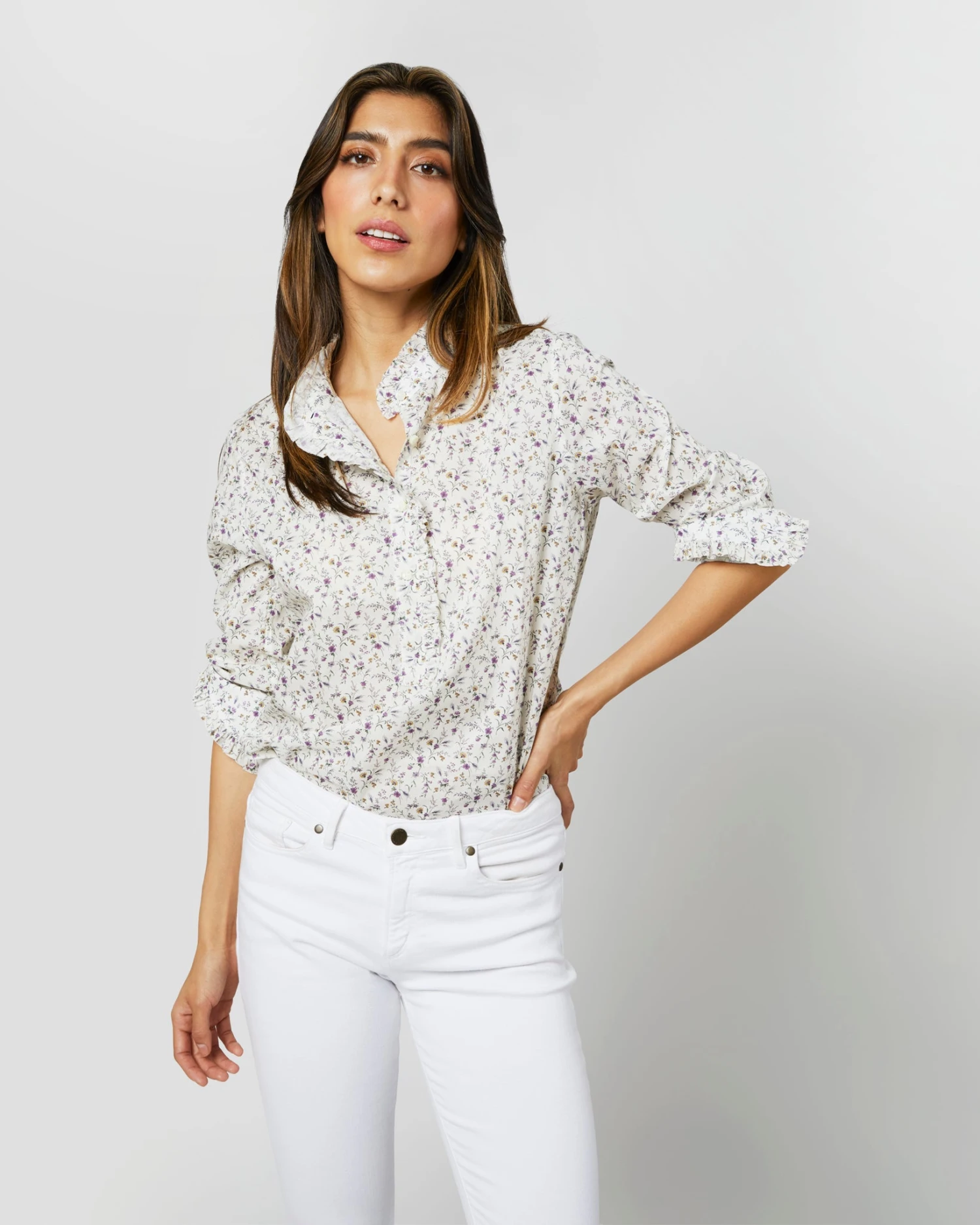 Frill Shirt In Ivory/Lavender Emma Victoria Liberty Fabric - Image 2