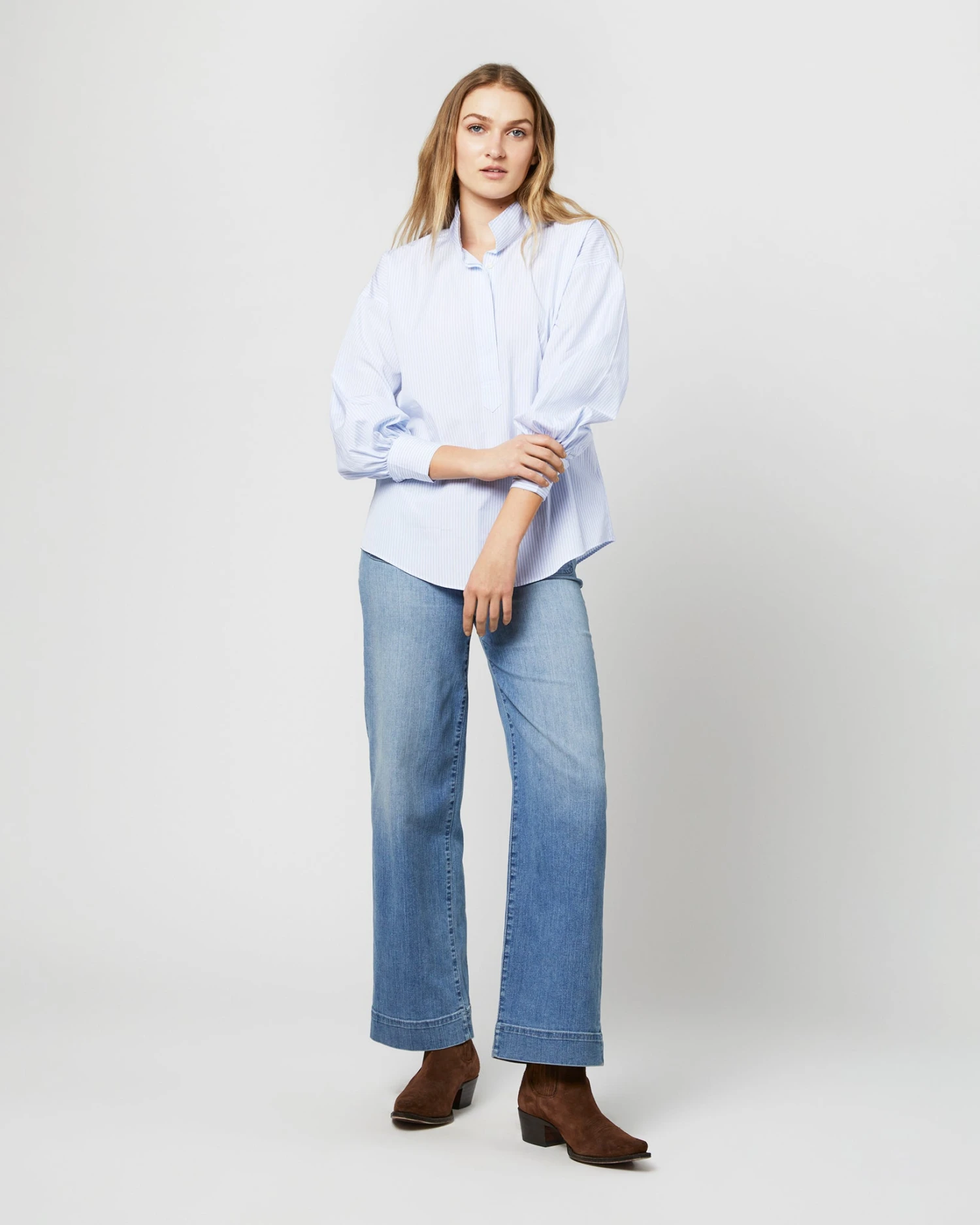 Anaya Popover Shirt In Light Blue Stripe Poplin