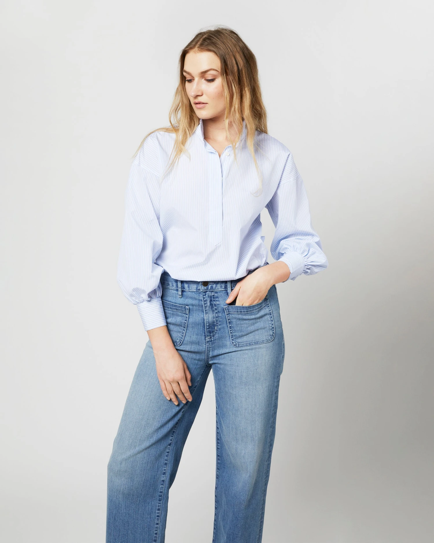 Anaya Popover Shirt In Light Blue Stripe Poplin - Image 4
