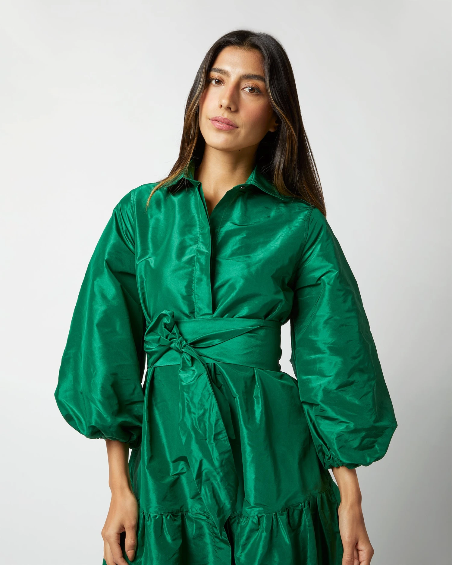 Isla Shirtdress In Green Silk Taffeta - Image 3
