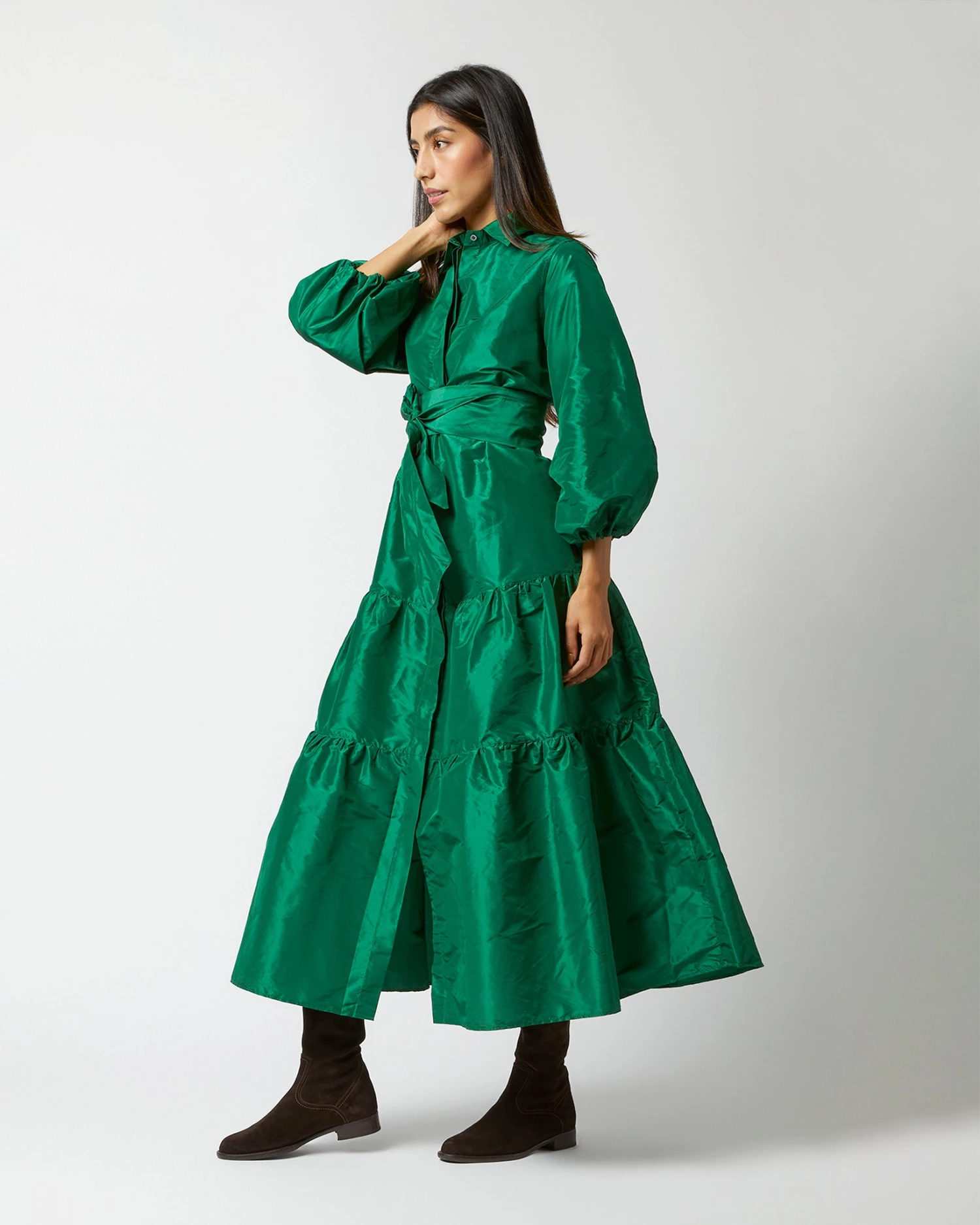 Isla Shirtdress In Green Silk Taffeta - Image 4