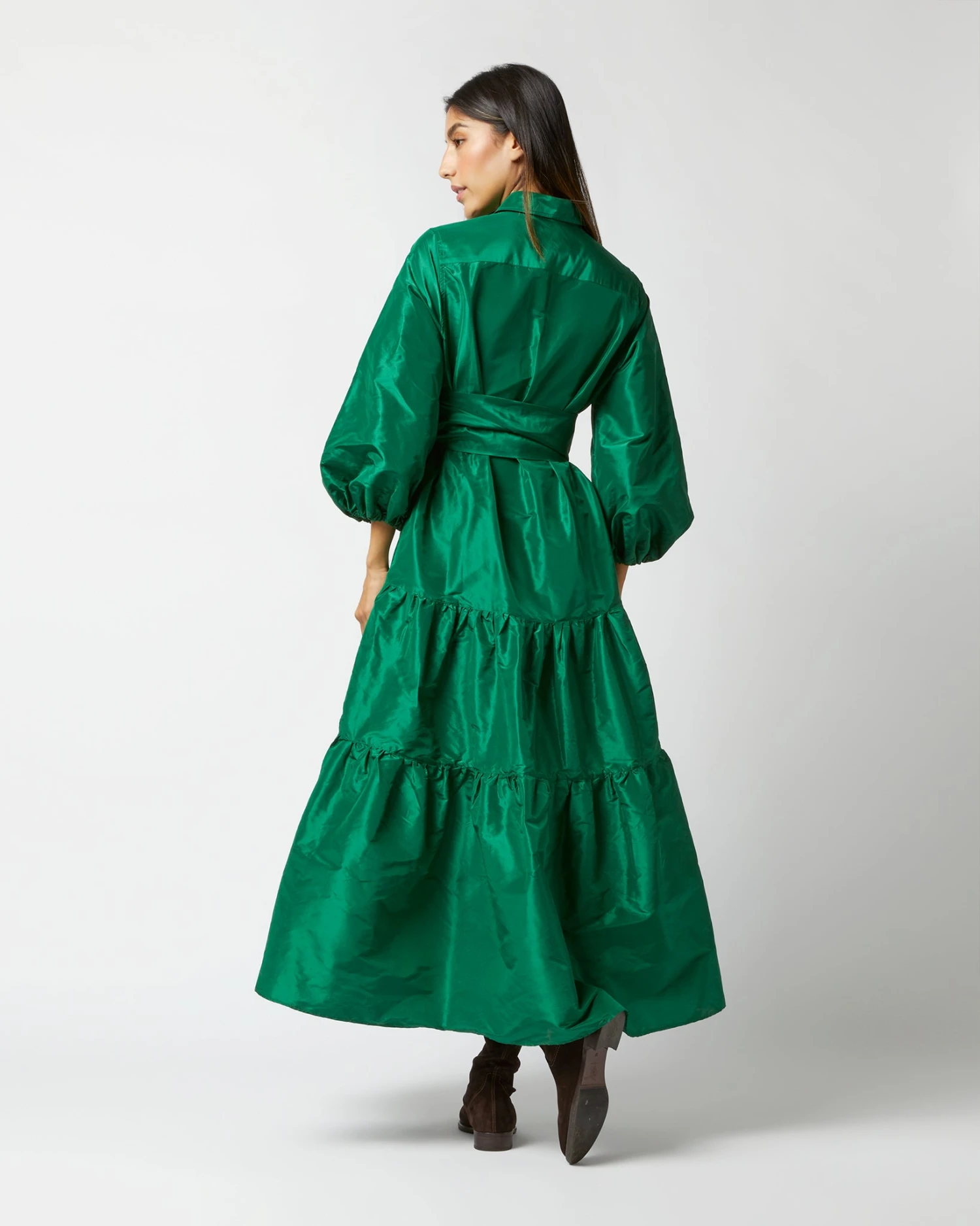 Isla Shirtdress In Green Silk Taffeta - Image 5