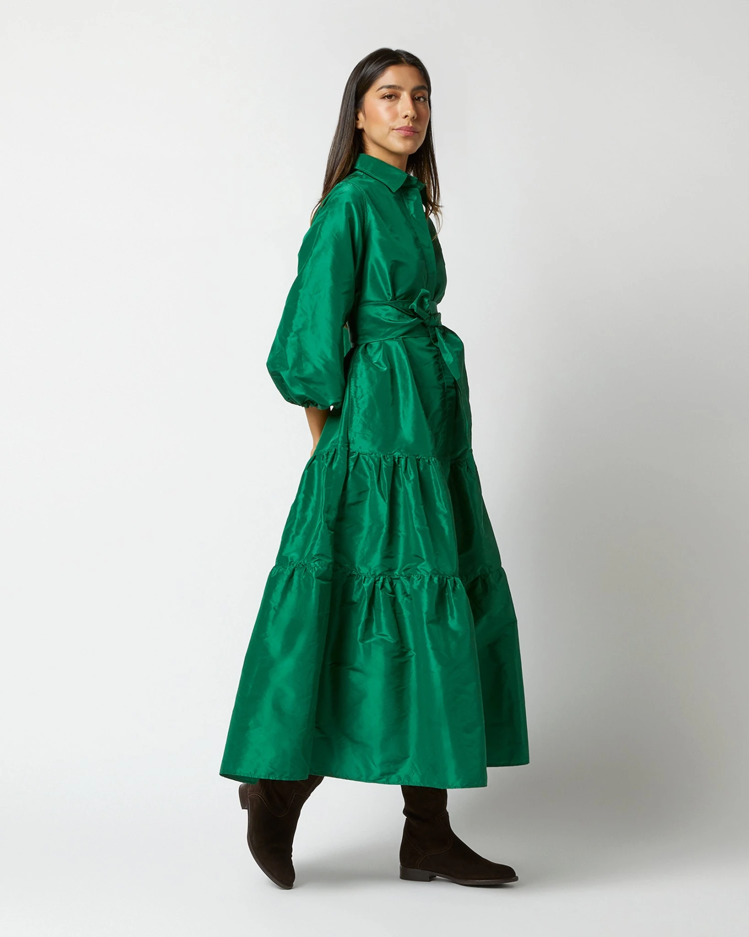 Isla Shirtdress In Green Silk Taffeta - Image 2