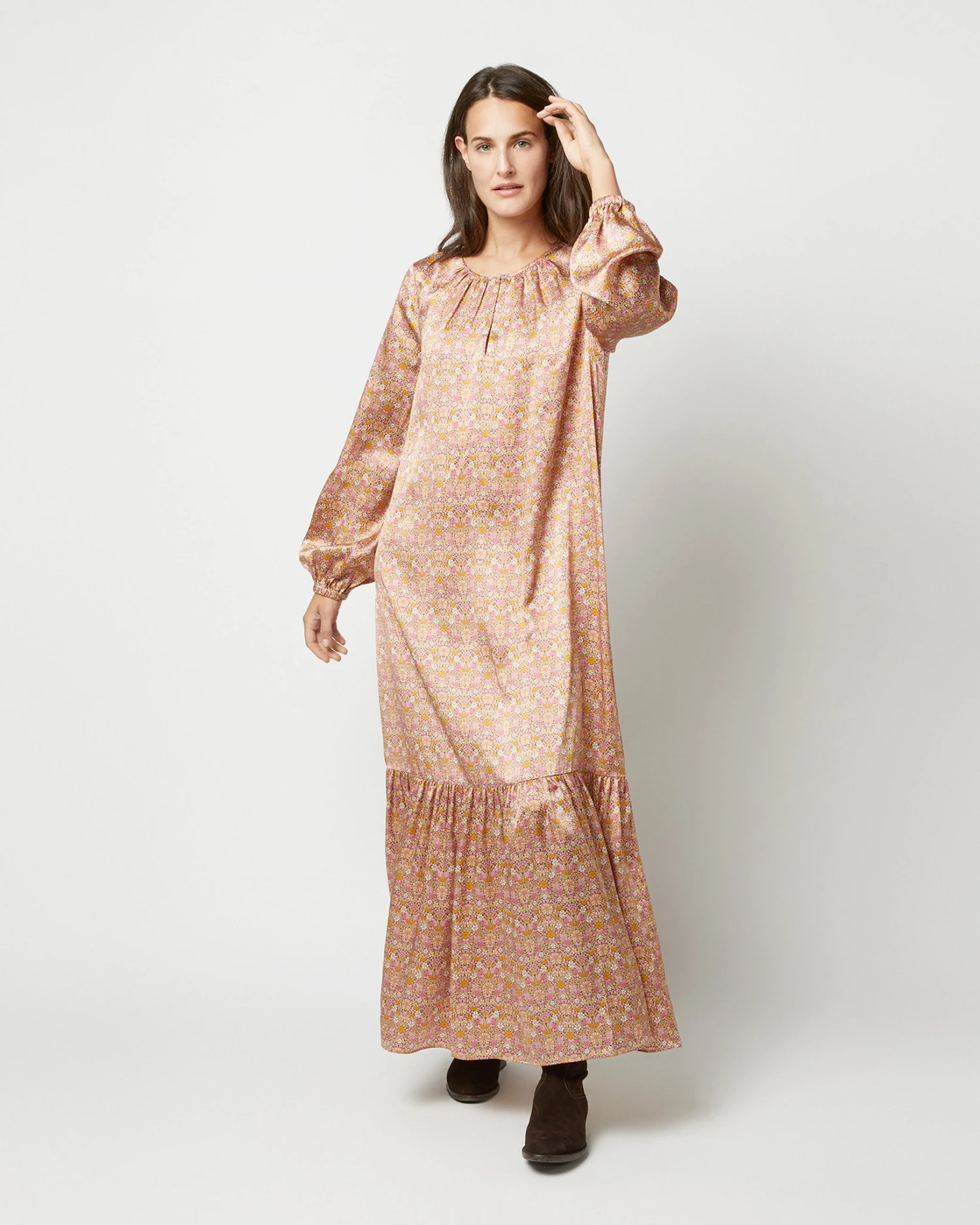Aba Maxi Dress In Rose Moon Flower Liberty Fabric Silk - Image 3