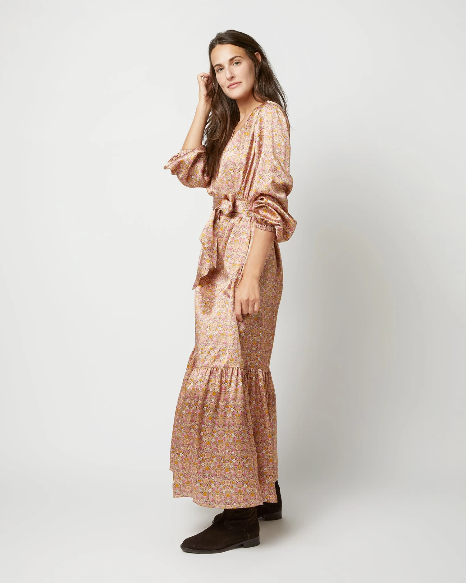 Aba Maxi Dress In Rose Moon Flower Liberty Fabric Silk - Image 4