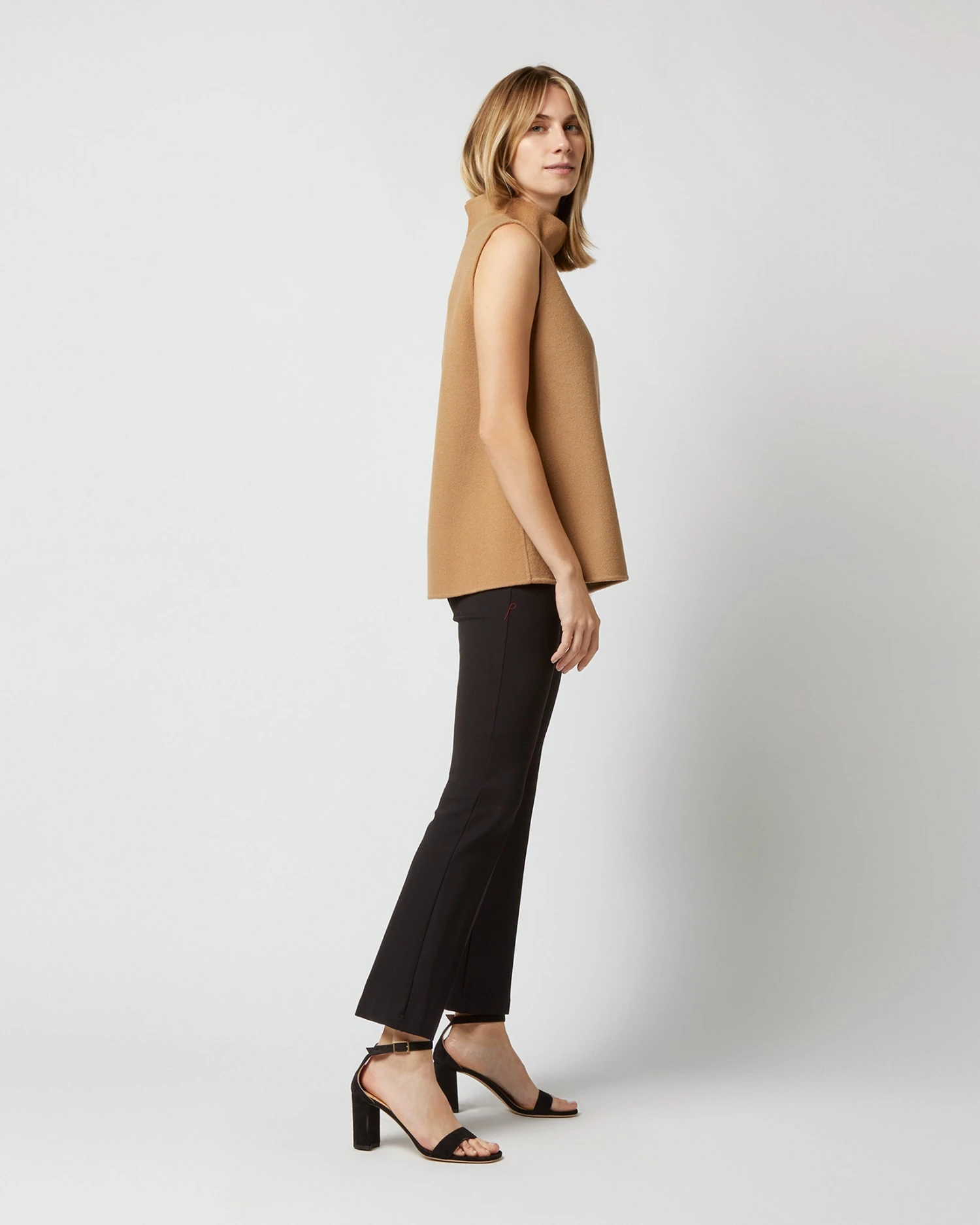 Sleeveless Ana Top In Camel Double-Faced Melton - Image 5