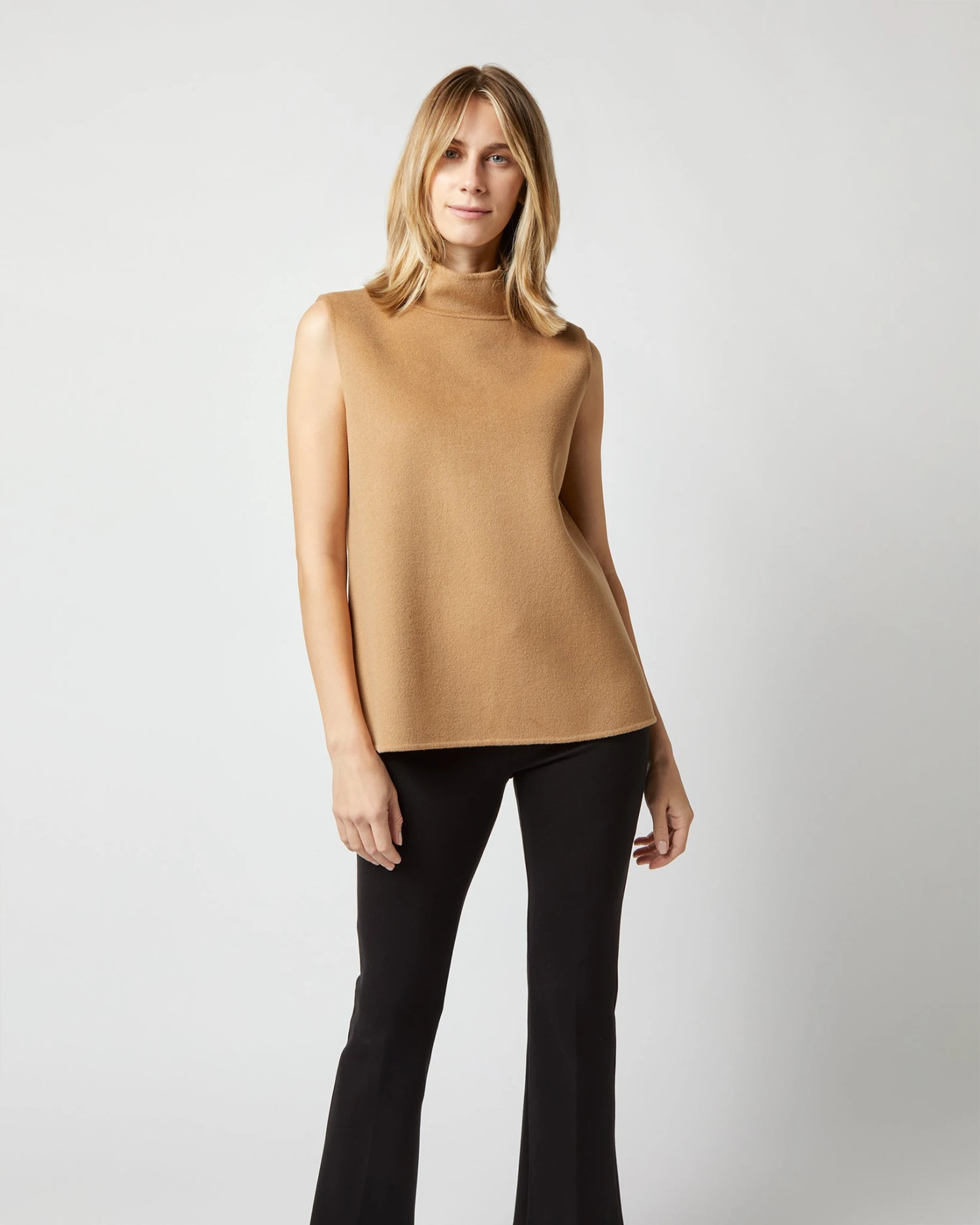 Sleeveless Ana Top In Camel Double-Faced Melton - Image 6