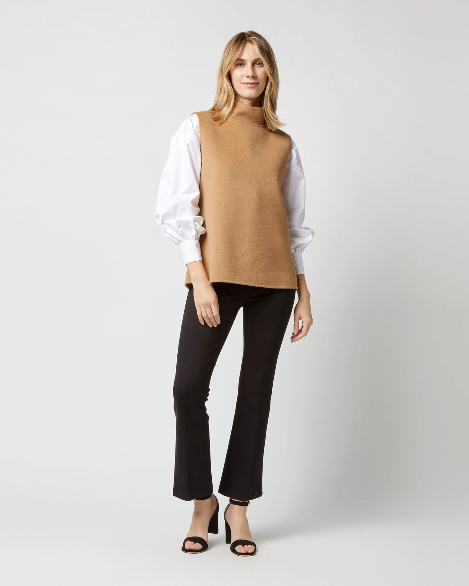 Sleeveless Ana Top In Camel Double-Faced Melton - Image 7