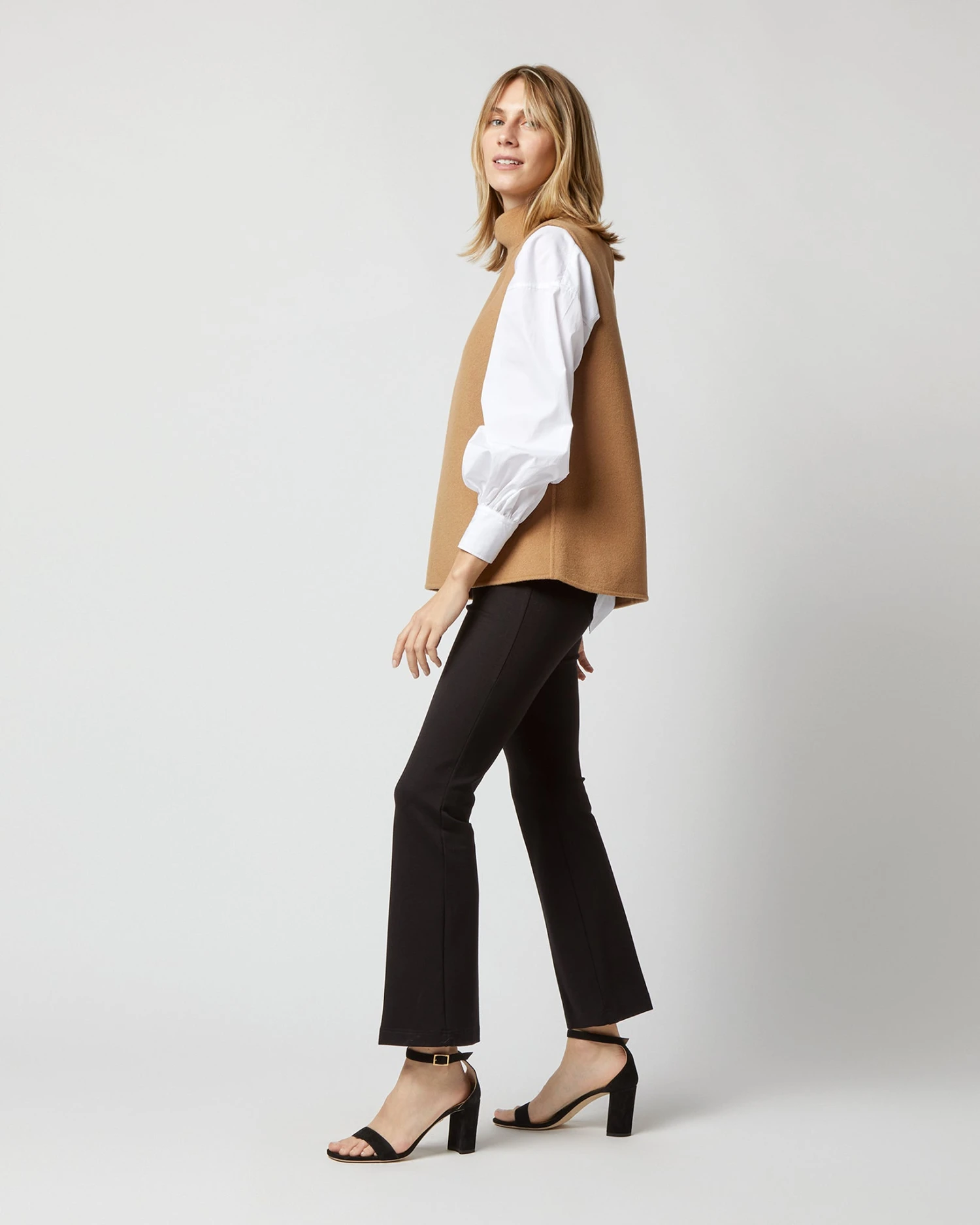 Sleeveless Ana Top In Camel Double-Faced Melton - Image 8