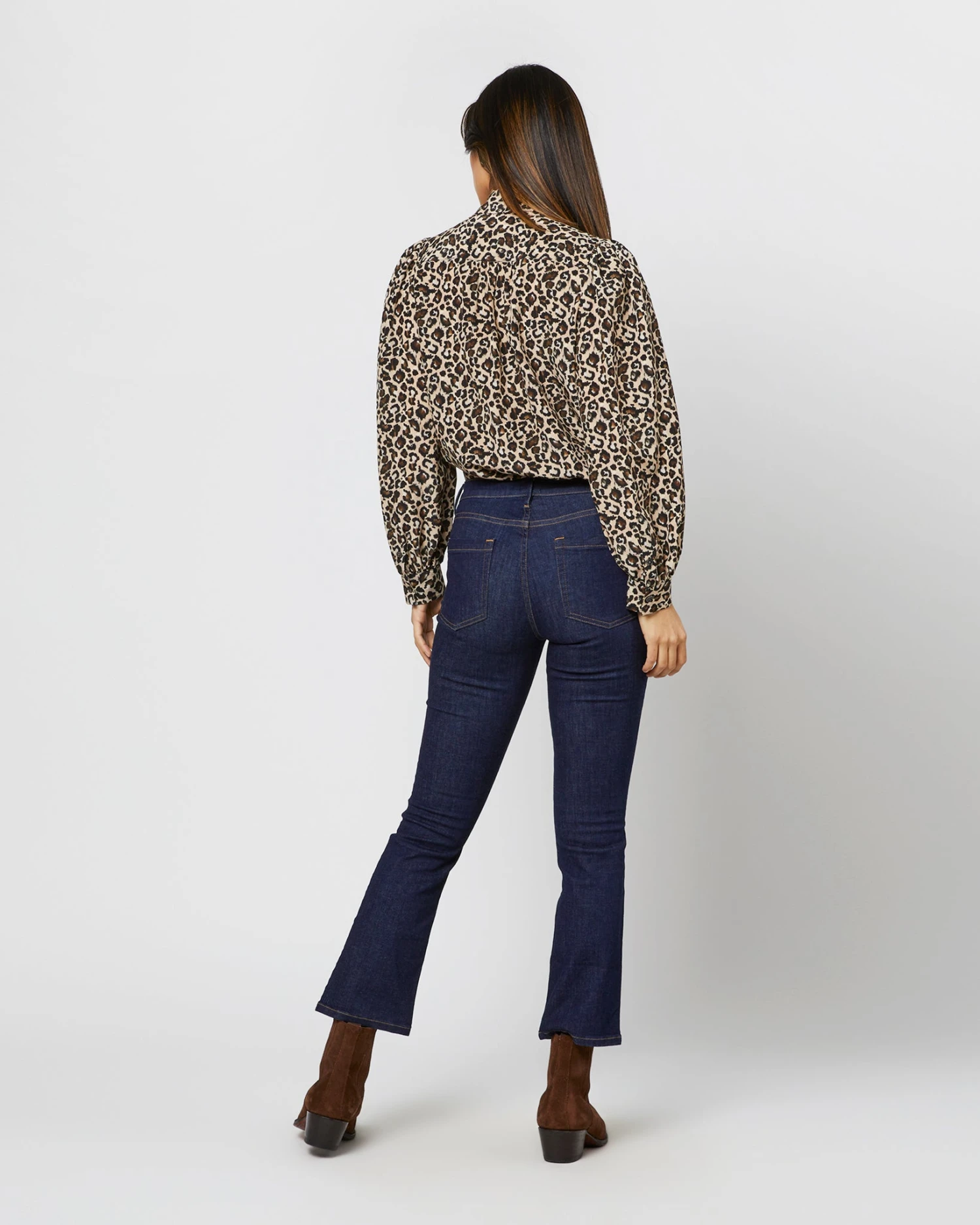 Helene Tie-Neck Blouse In Camel/Black Painterly Leopard Crepe De Chine - Image 5