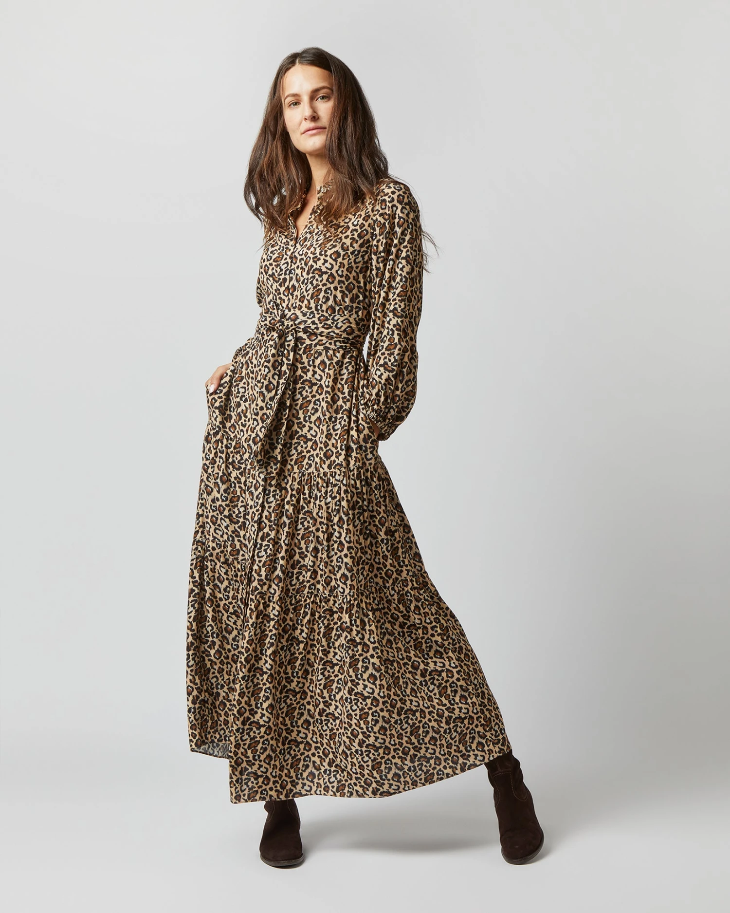 Isla Shirtdress In Camel/Black Painterly Leopard Crepe De Chine - Image 4