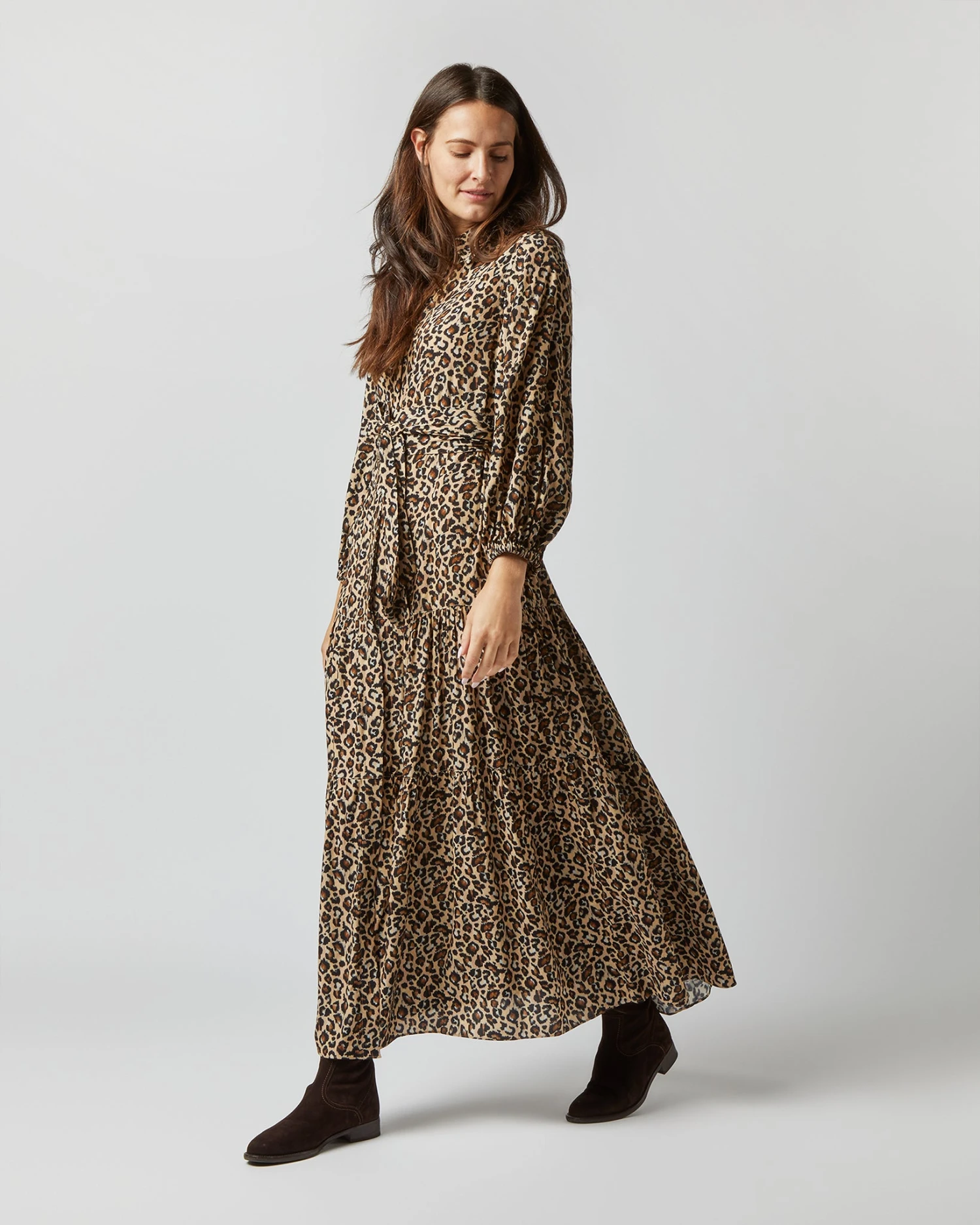 Isla Shirtdress In Camel/Black Painterly Leopard Crepe De Chine - Image 3