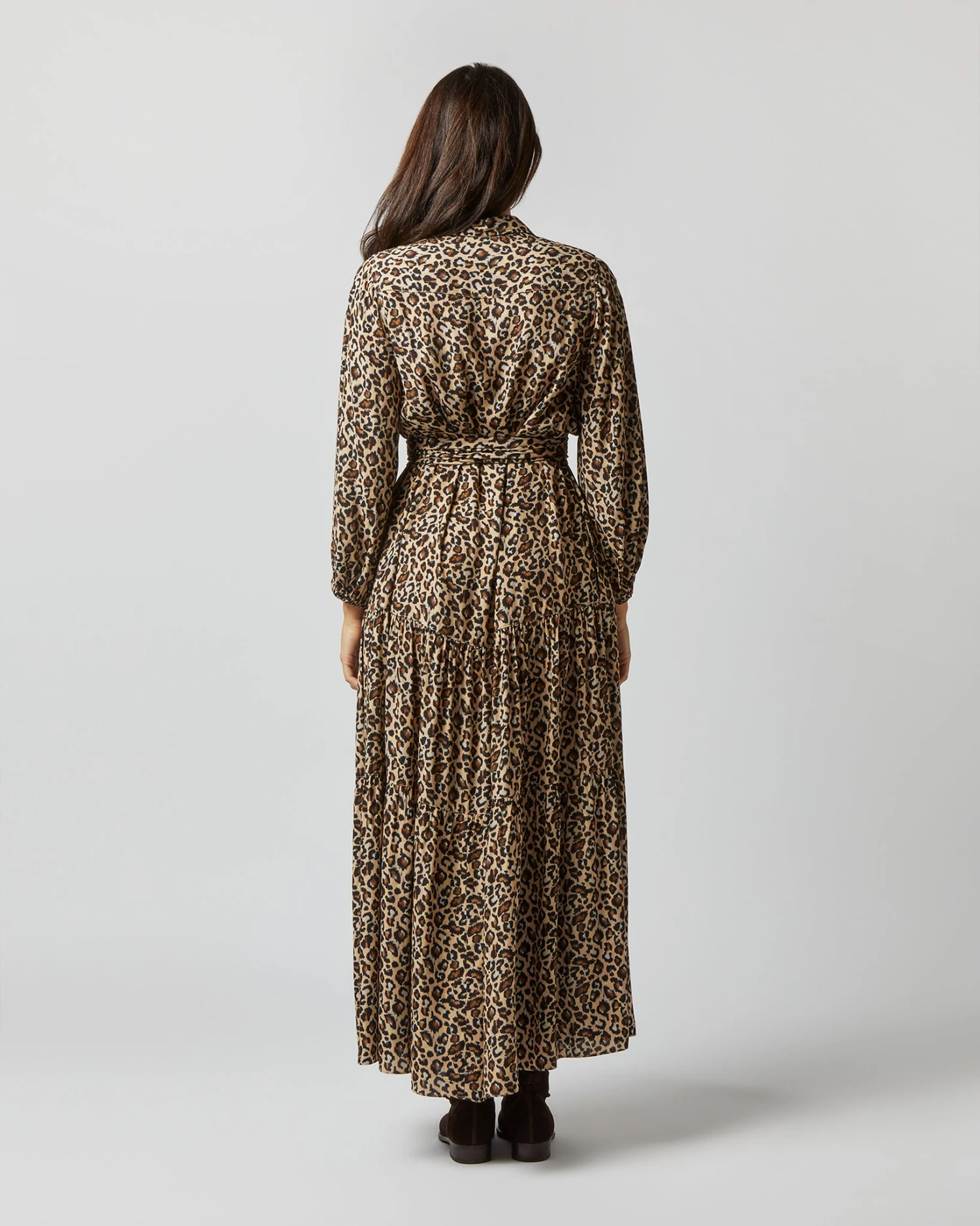 Isla Shirtdress In Camel/Black Painterly Leopard Crepe De Chine - Image 5