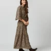 Isla Shirtdress In Camel/Black Painterly Leopard Crepe De Chine