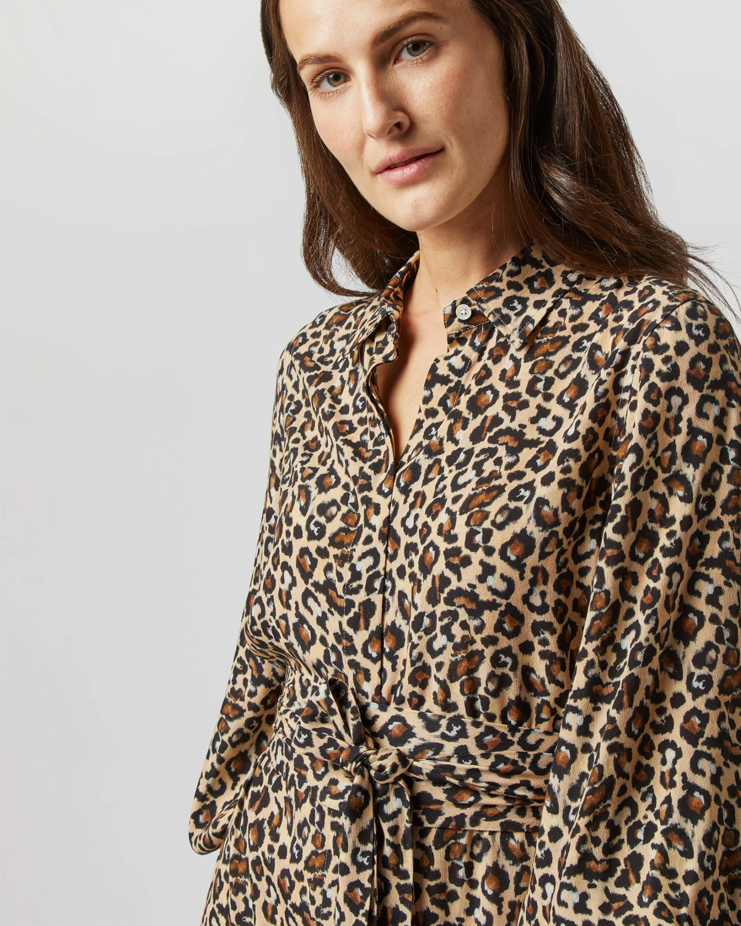 Isla Shirtdress In Camel/Black Painterly Leopard Crepe De Chine - Image 6