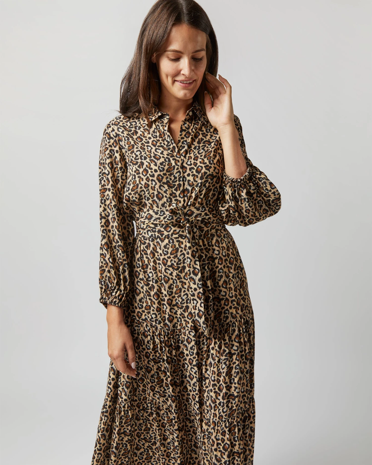 Isla Shirtdress In Camel/Black Painterly Leopard Crepe De Chine - Image 2