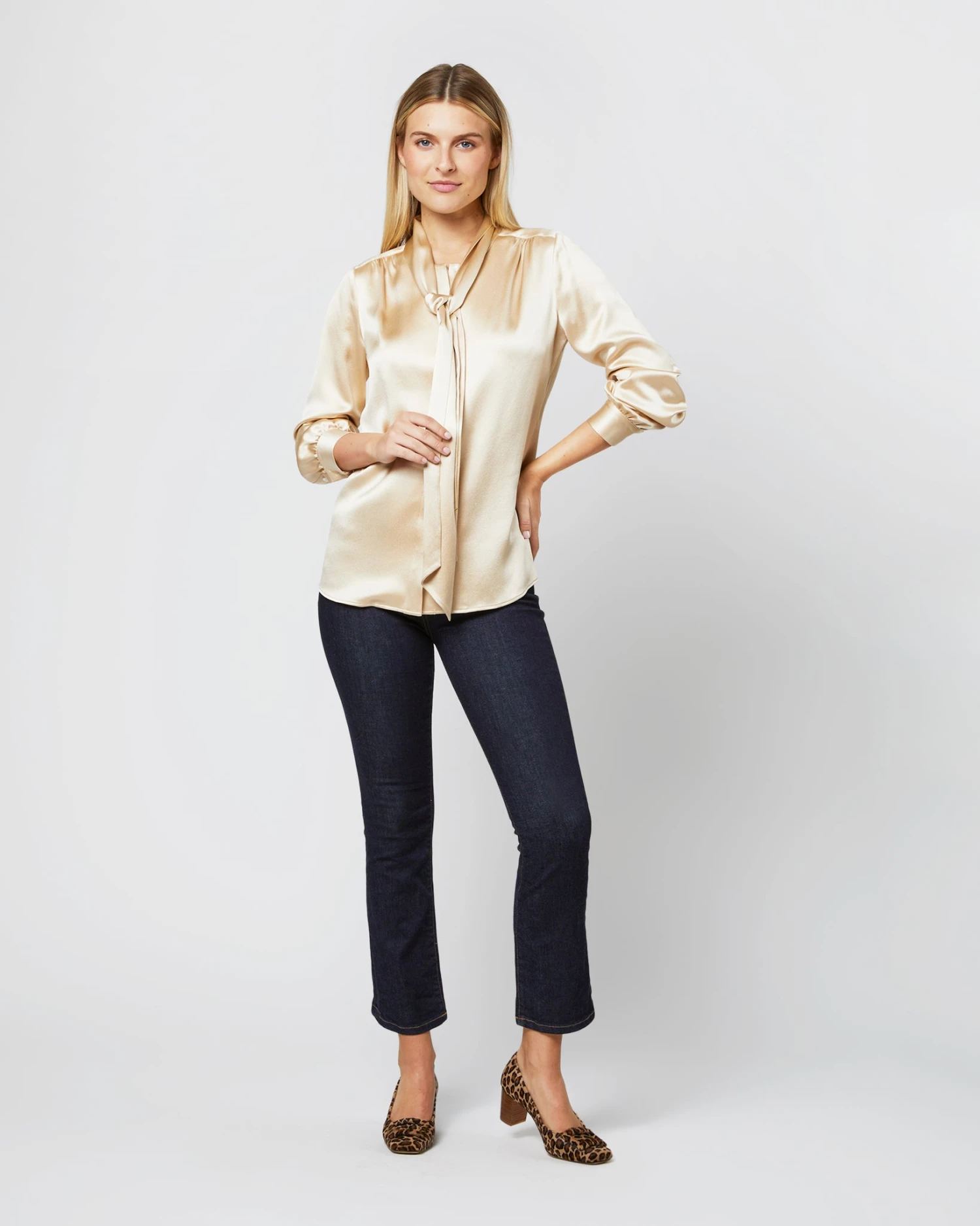 Tie-Neck Blouse In Platino Silk Charmeuse - Image 7