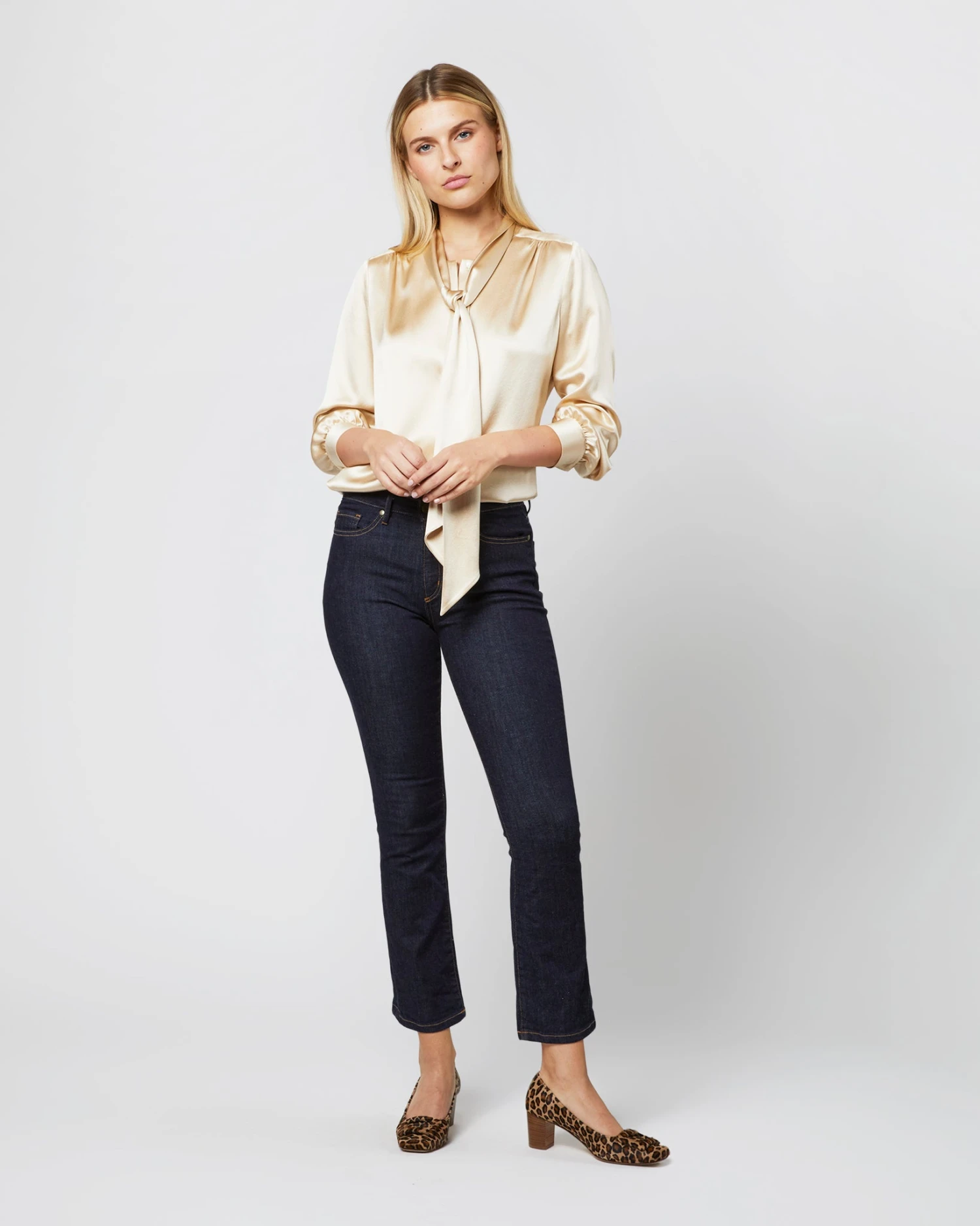 Tie-Neck Blouse In Platino Silk Charmeuse