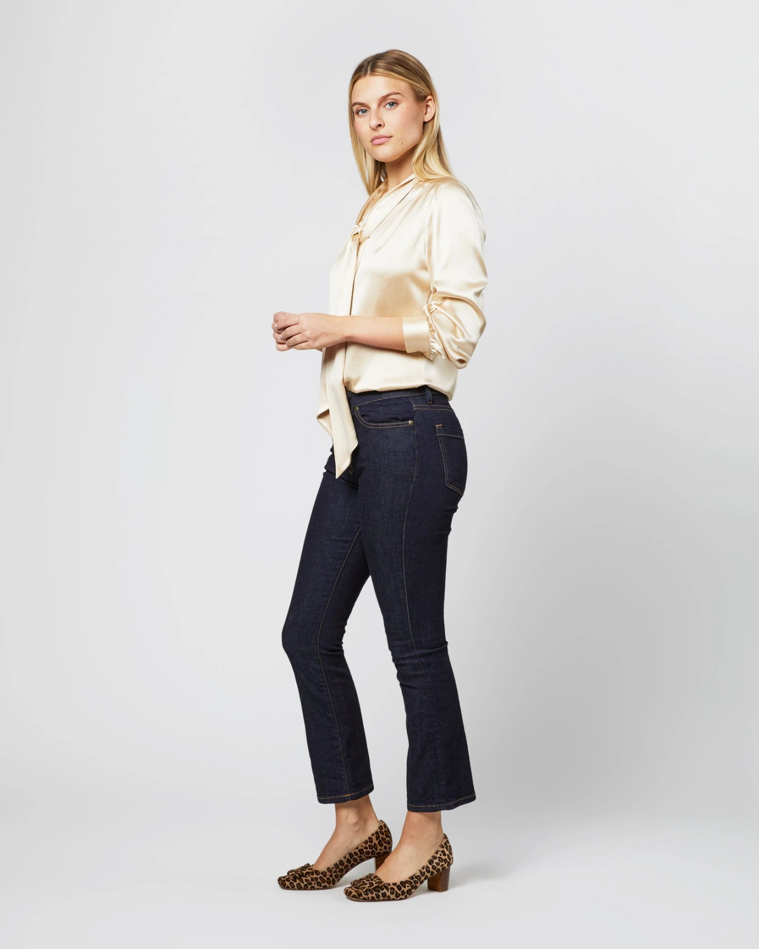 Tie-Neck Blouse In Platino Silk Charmeuse - Image 3