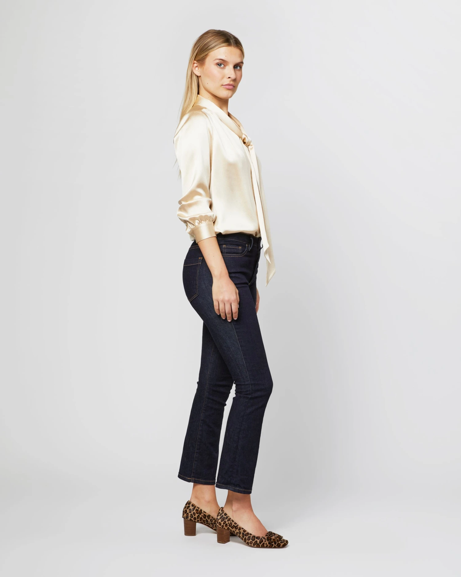Tie-Neck Blouse In Platino Silk Charmeuse - Image 4