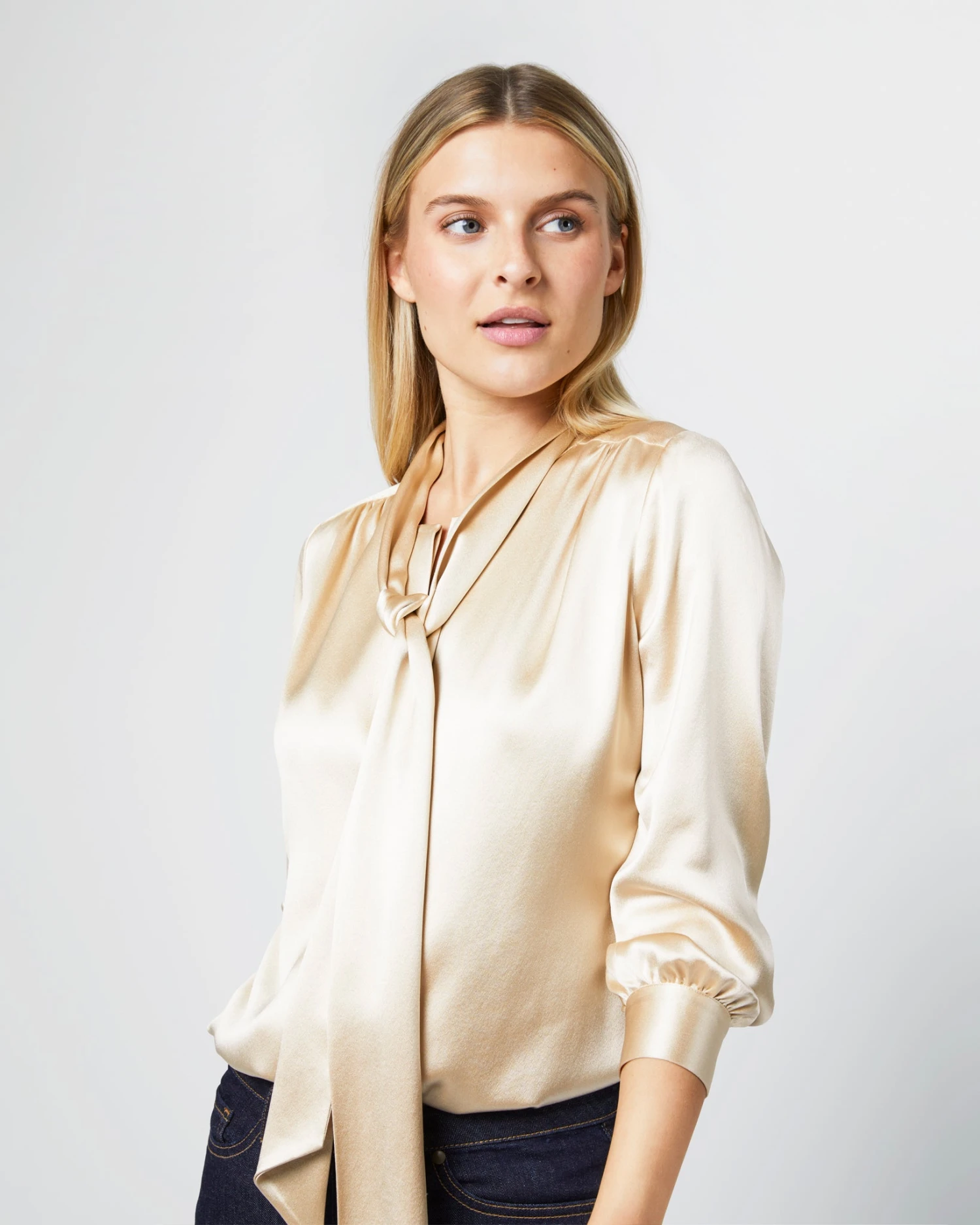Tie-Neck Blouse In Platino Silk Charmeuse - Image 6