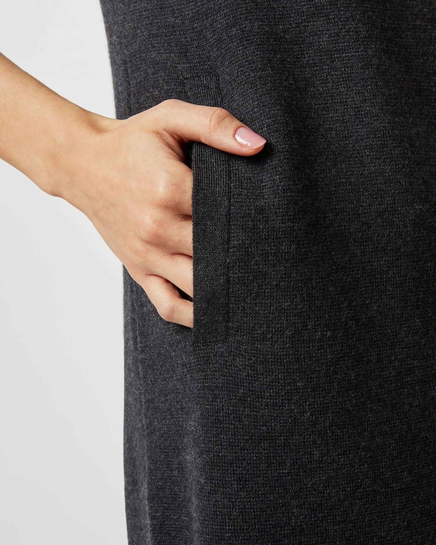 Rowan Short-Sleeved Funnel-Neck Dress In Heather Coal Merino Wool - Image 7