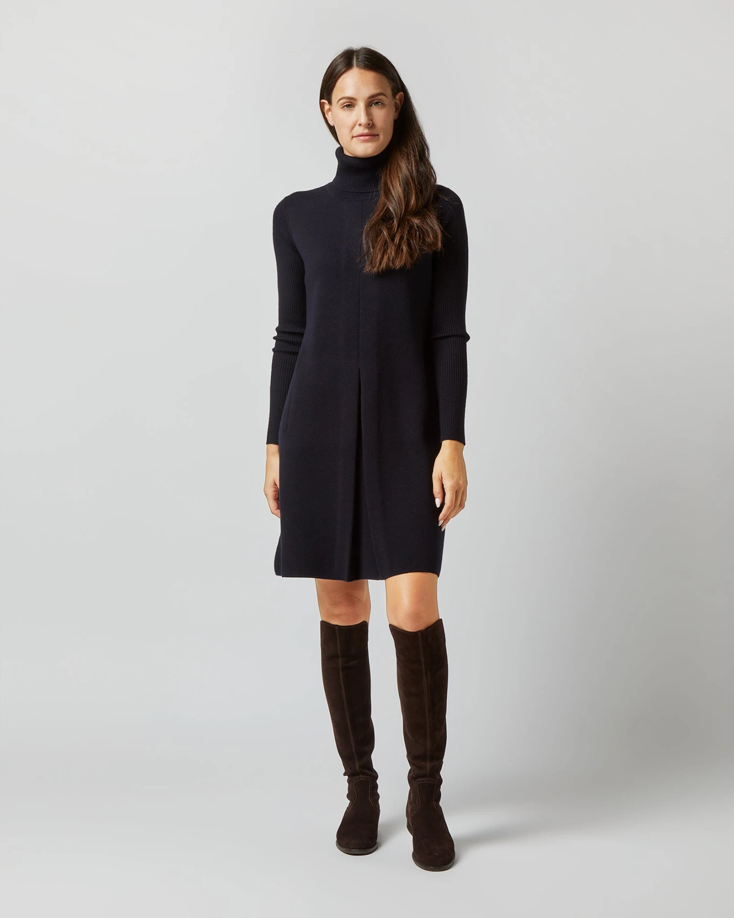 Fosette Dress In Navy Merino Wool - Image 5