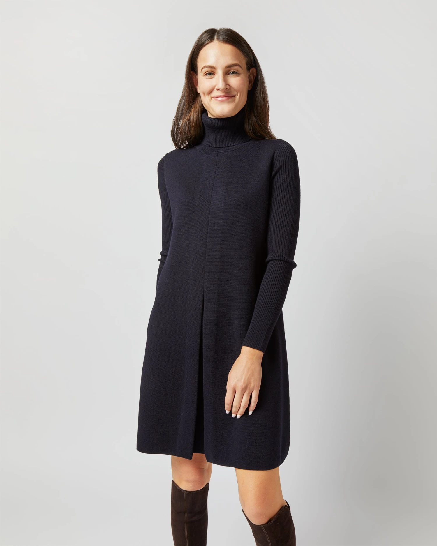 Fosette Dress In Navy Merino Wool - Image 7