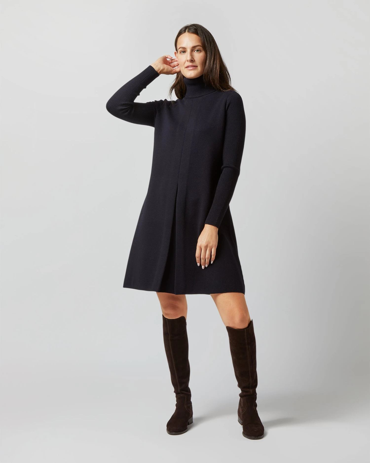 Fosette Dress In Navy Merino Wool