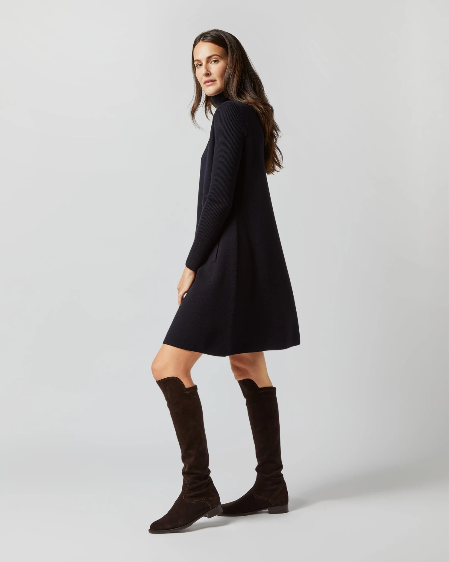 Fosette Dress In Navy Merino Wool - Image 2