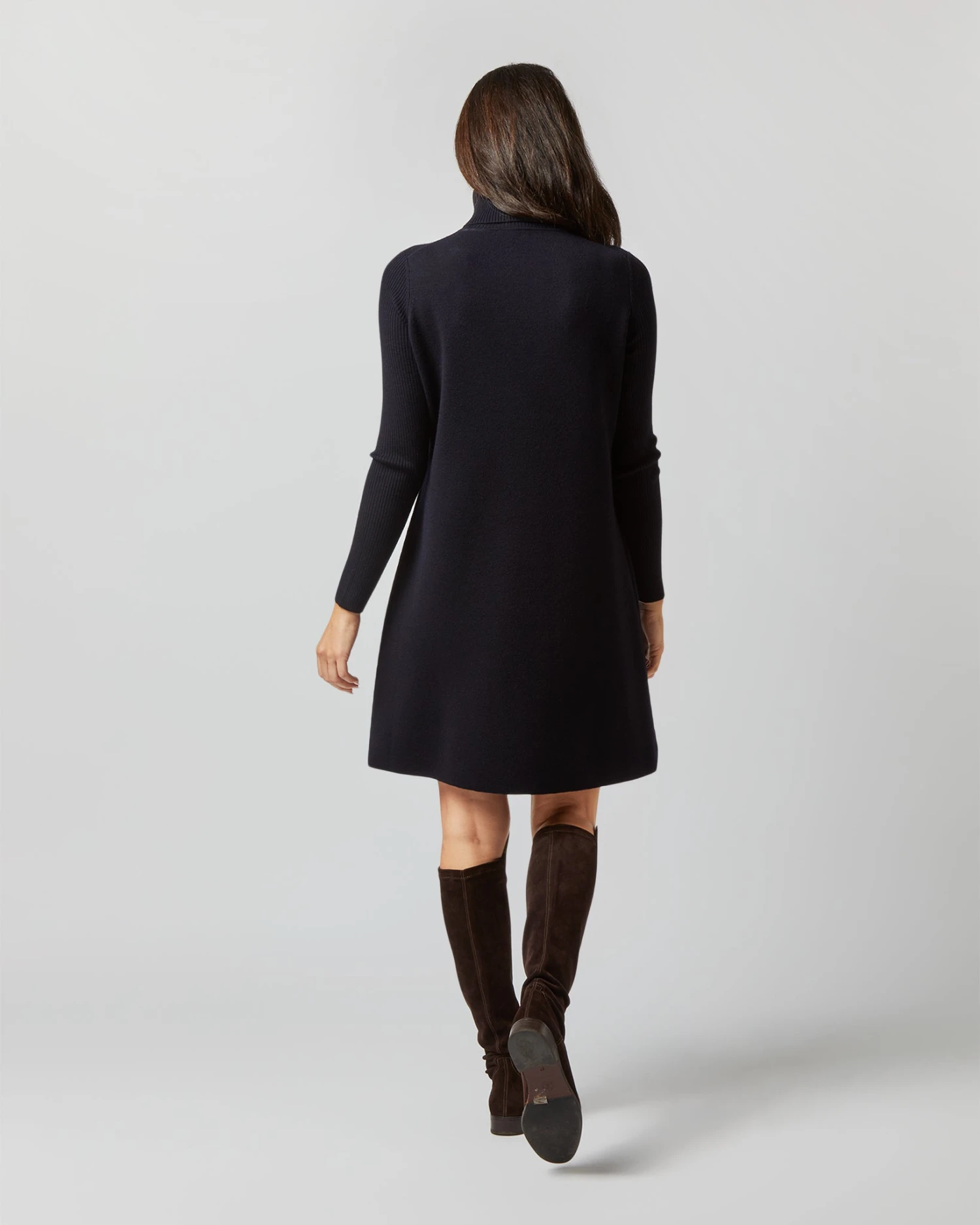 Fosette Dress In Navy Merino Wool - Image 3
