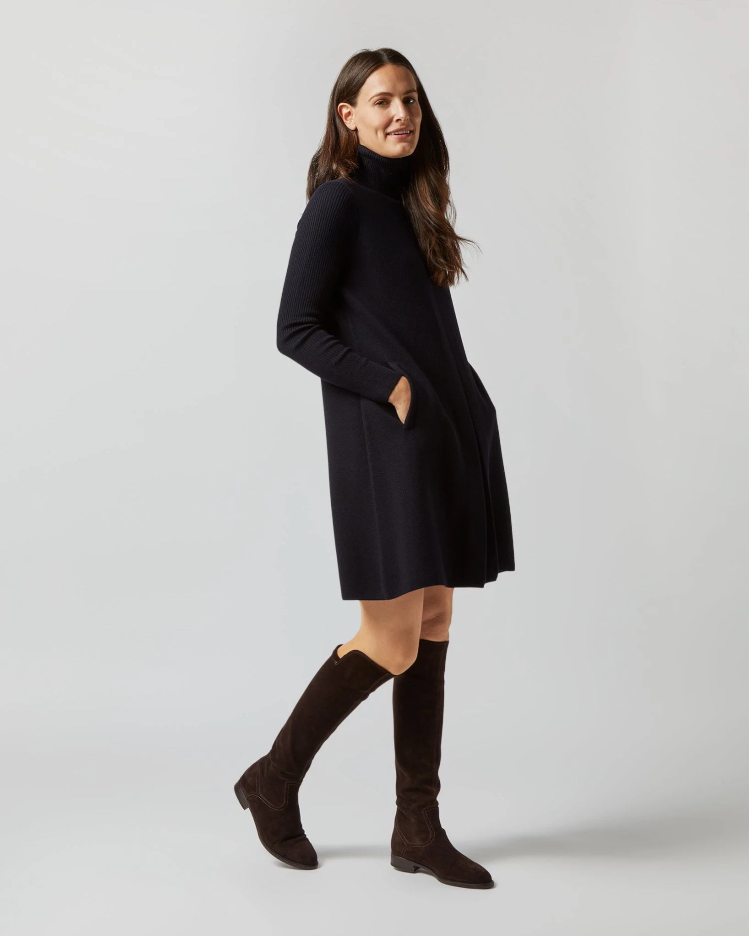 Fosette Dress In Navy Merino Wool - Image 4