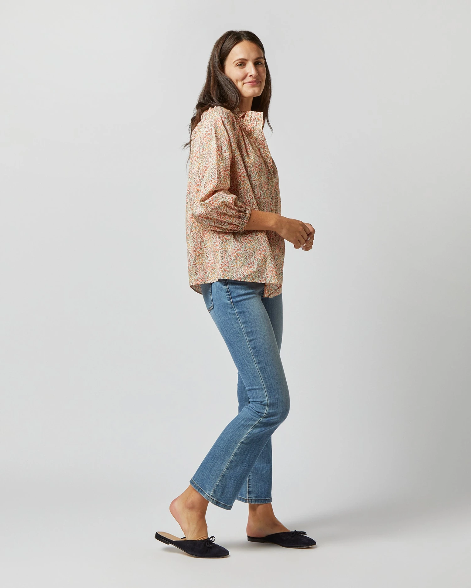 Button-Front Kamille Blouse In Orange Multi Naiad Liberty Fabric - Image 3