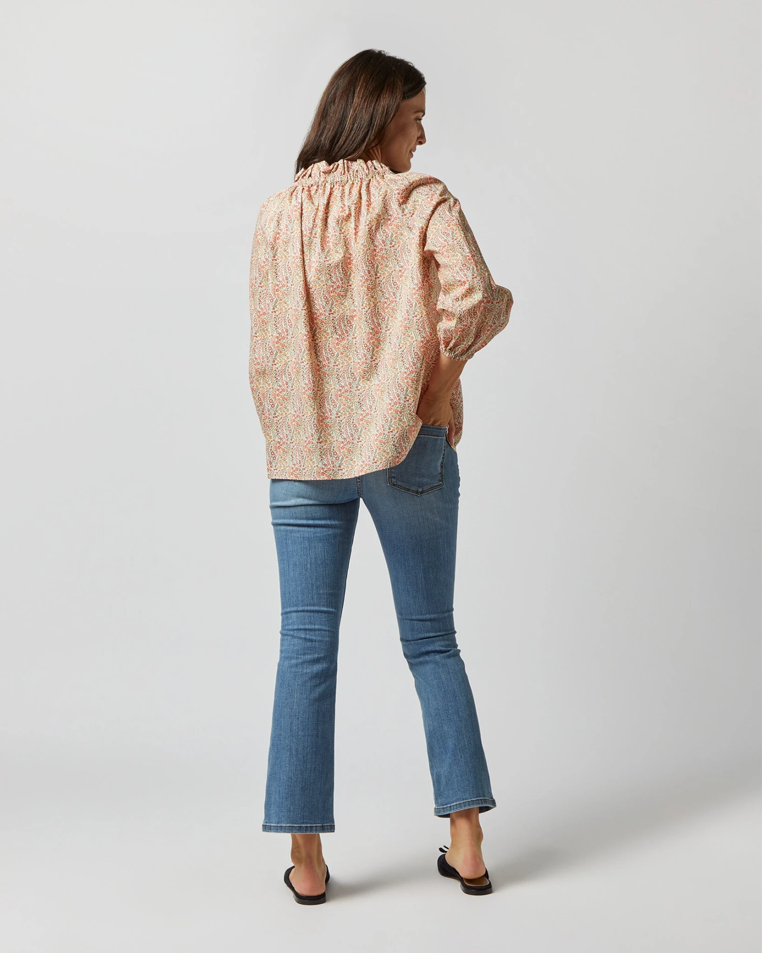 Button-Front Kamille Blouse In Orange Multi Naiad Liberty Fabric - Image 5