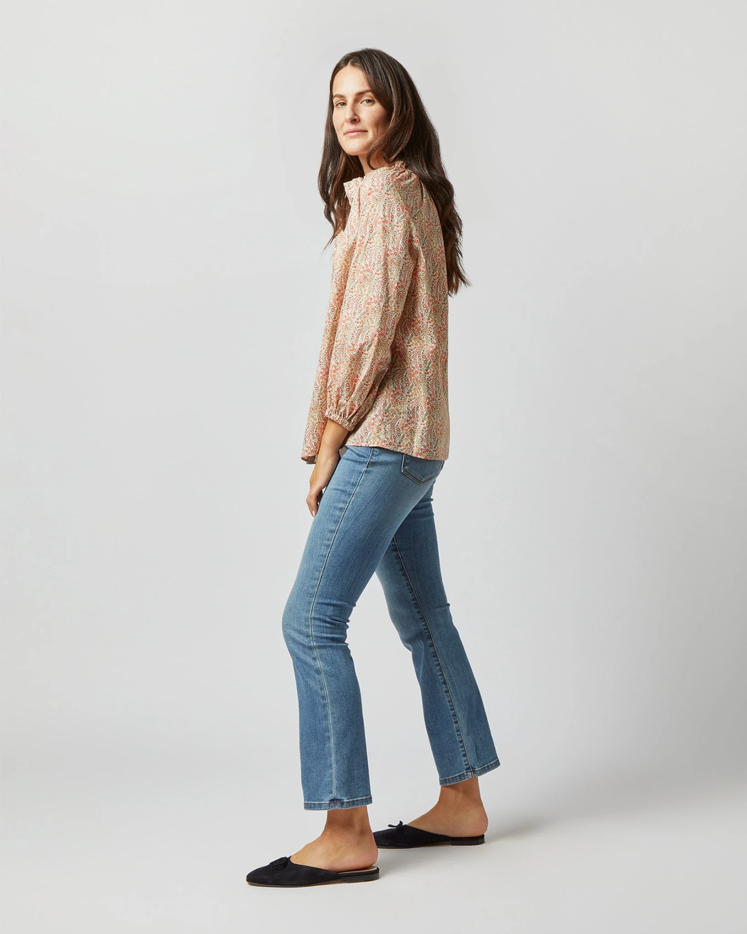 Button-Front Kamille Blouse In Orange Multi Naiad Liberty Fabric - Image 4