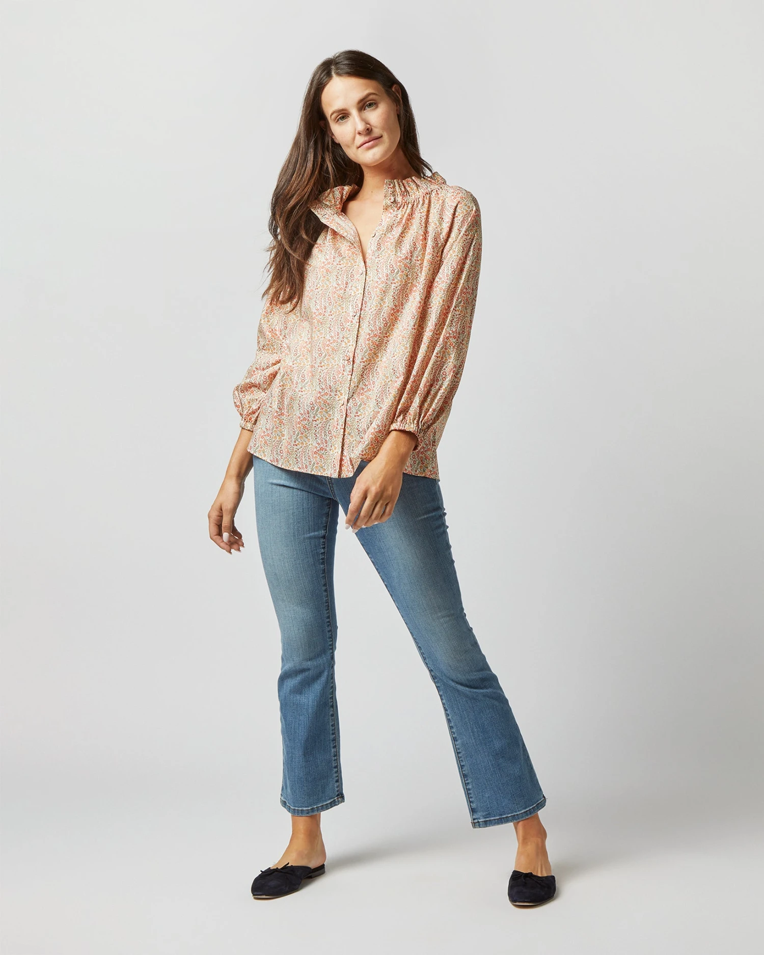 Button-Front Kamille Blouse In Orange Multi Naiad Liberty Fabric