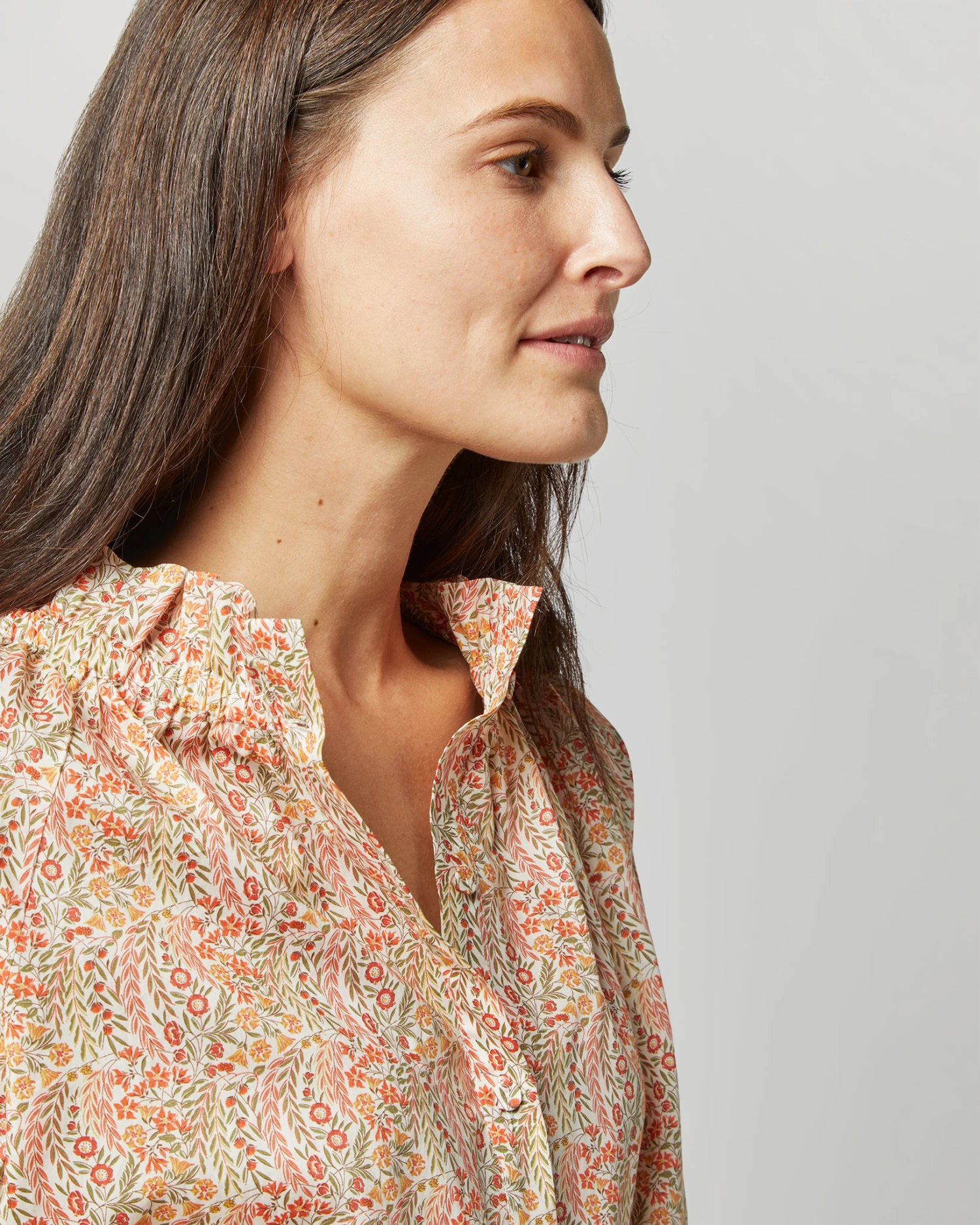 Button-Front Kamille Blouse In Orange Multi Naiad Liberty Fabric - Image 6