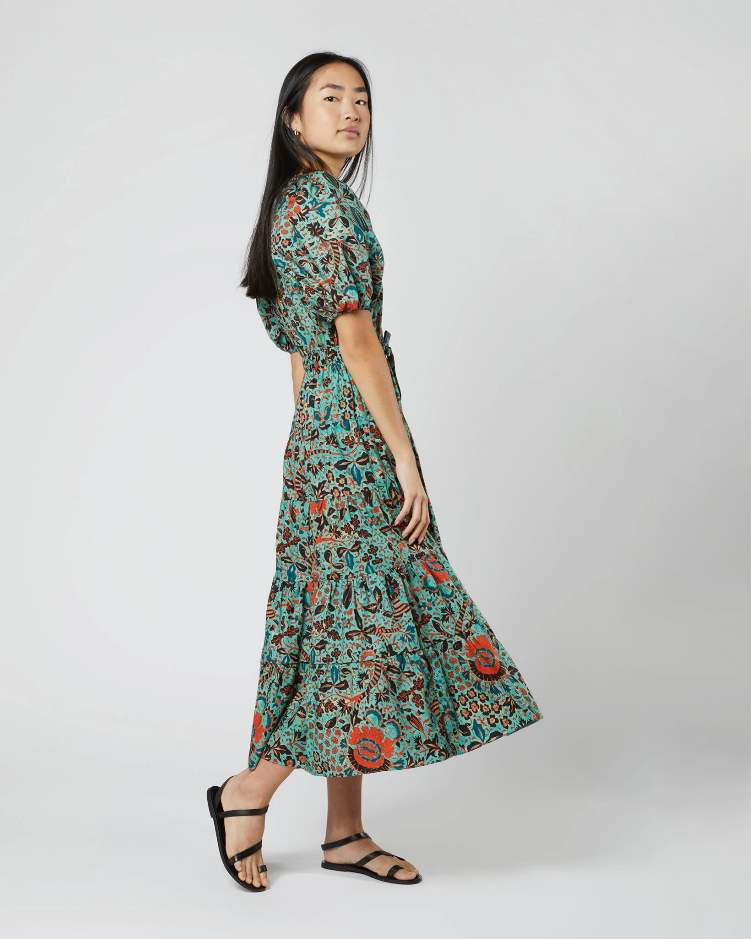 ULLA JOHNSON Olina Dress In Jade Trailing Lotus - Image 3