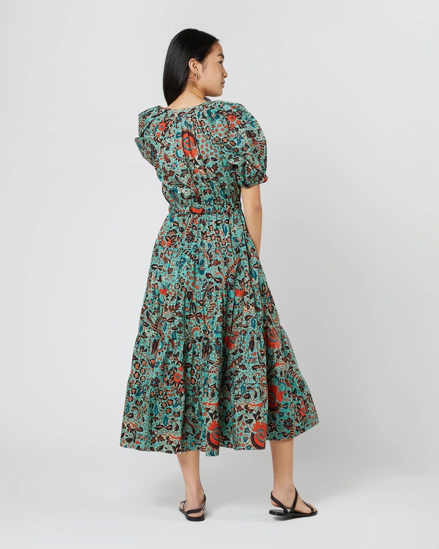 ULLA JOHNSON Olina Dress In Jade Trailing Lotus - Image 4