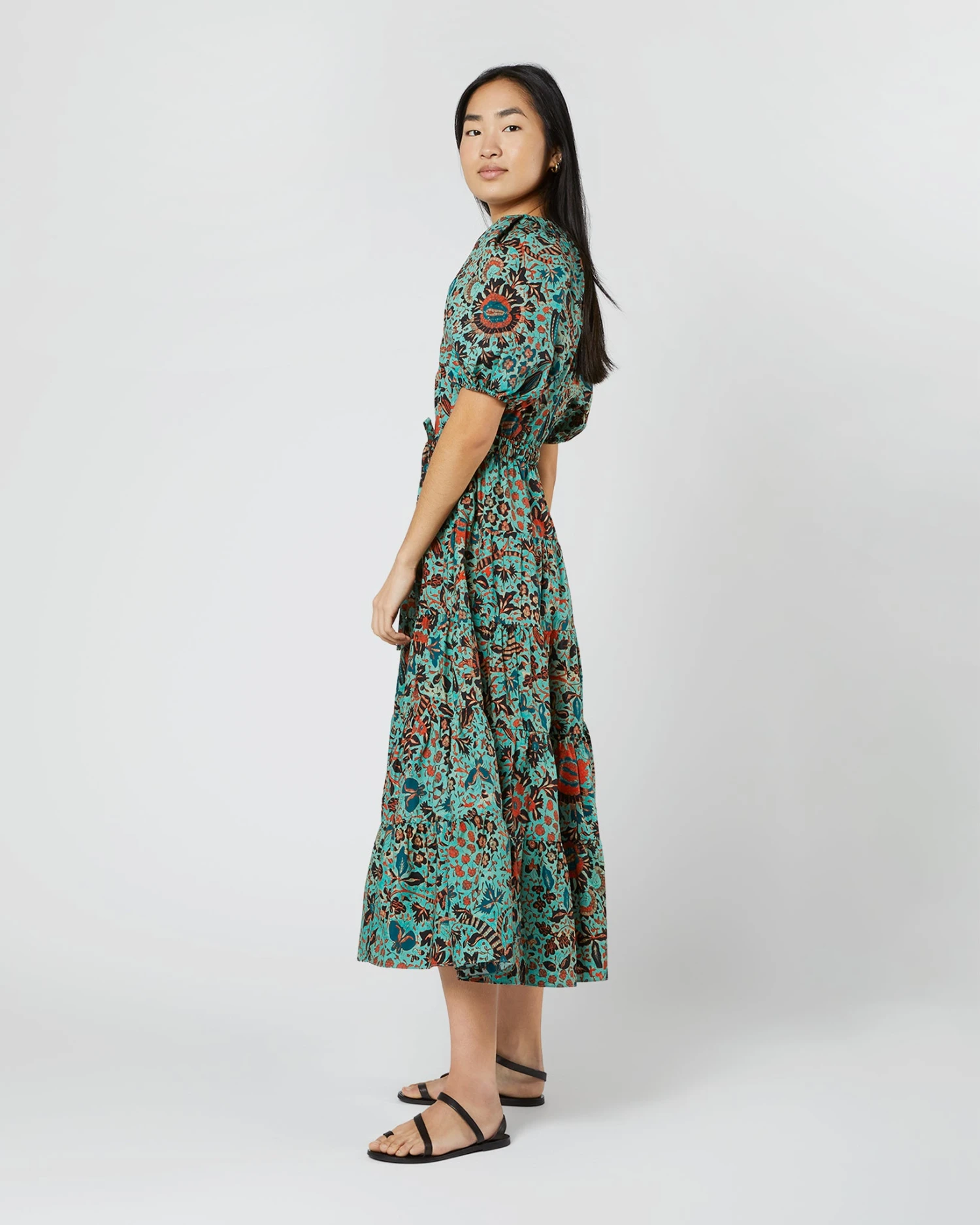 ULLA JOHNSON Olina Dress In Jade Trailing Lotus - Image 5