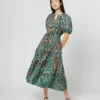 ULLA JOHNSON Olina Dress In Jade Trailing Lotus