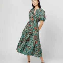 ULLA JOHNSON Olina Dress In Jade Trailing Lotus