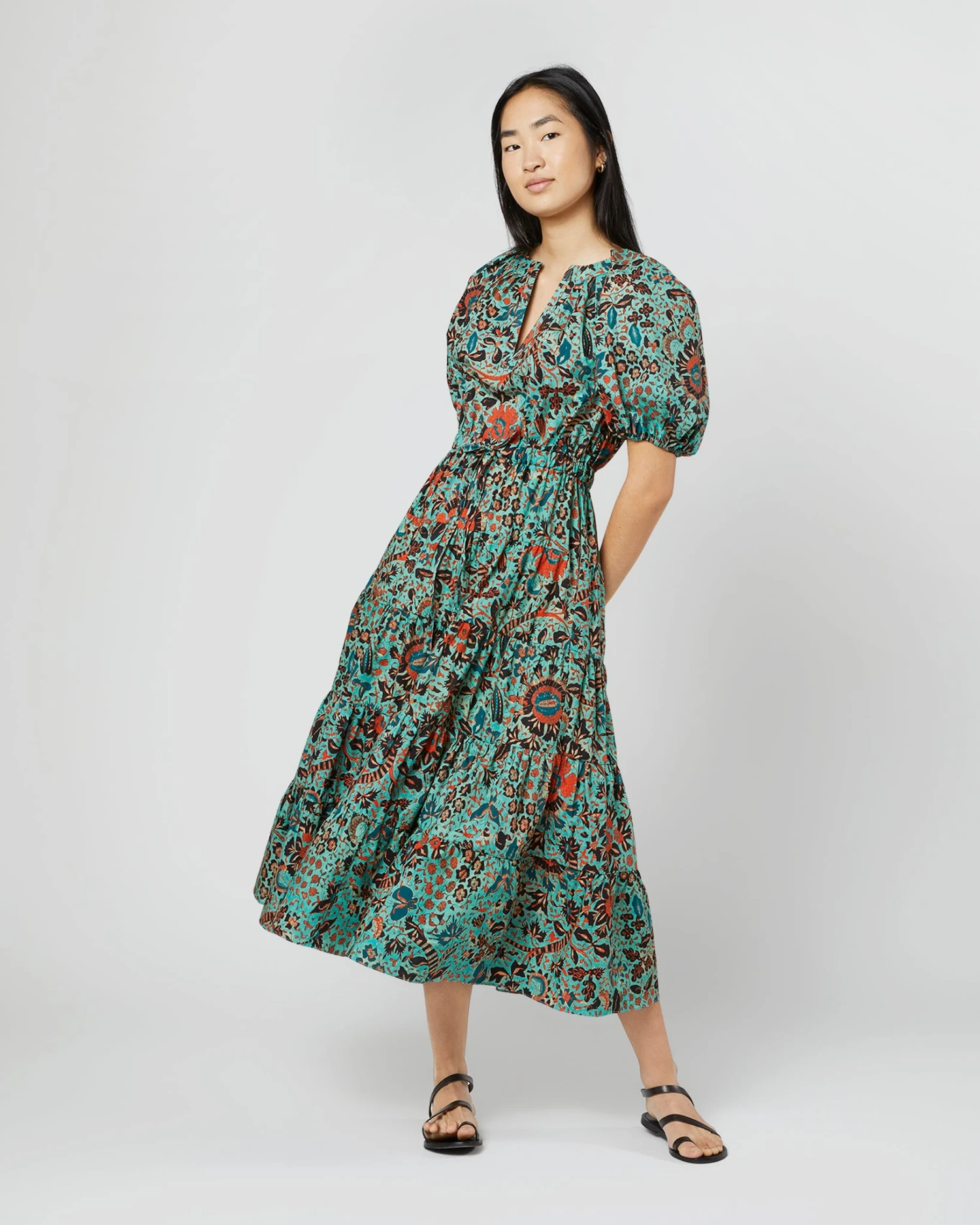 ULLA JOHNSON Olina Dress In Jade Trailing Lotus