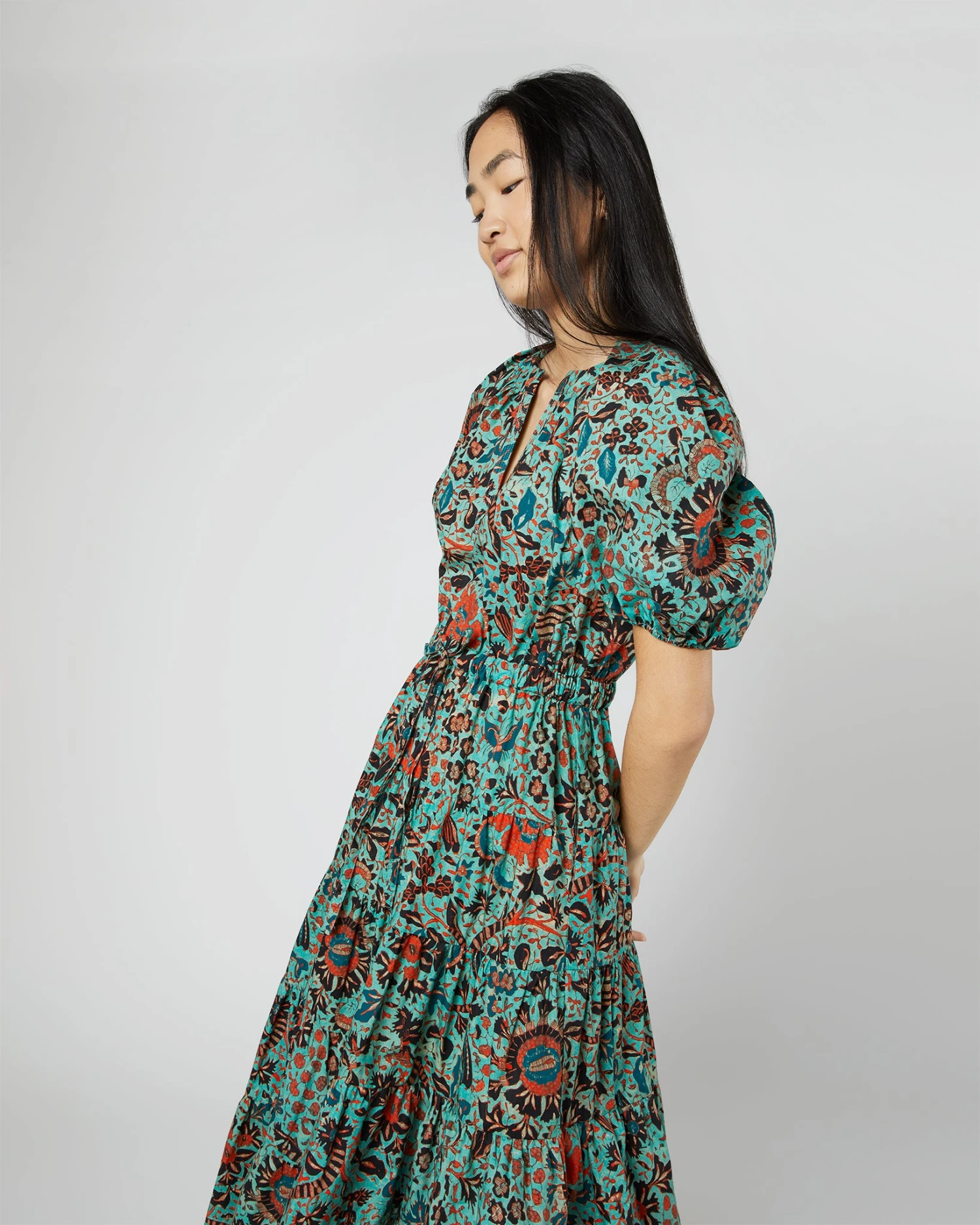 ULLA JOHNSON Olina Dress In Jade Trailing Lotus - Image 6