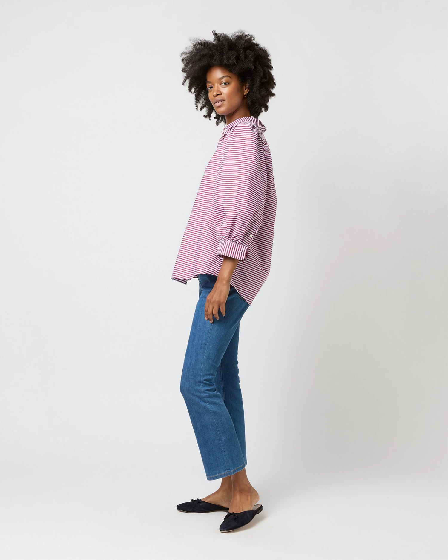 Geraldine Popover Shirt In Red Horizontal Bengal Stripe Poplin - Image 5